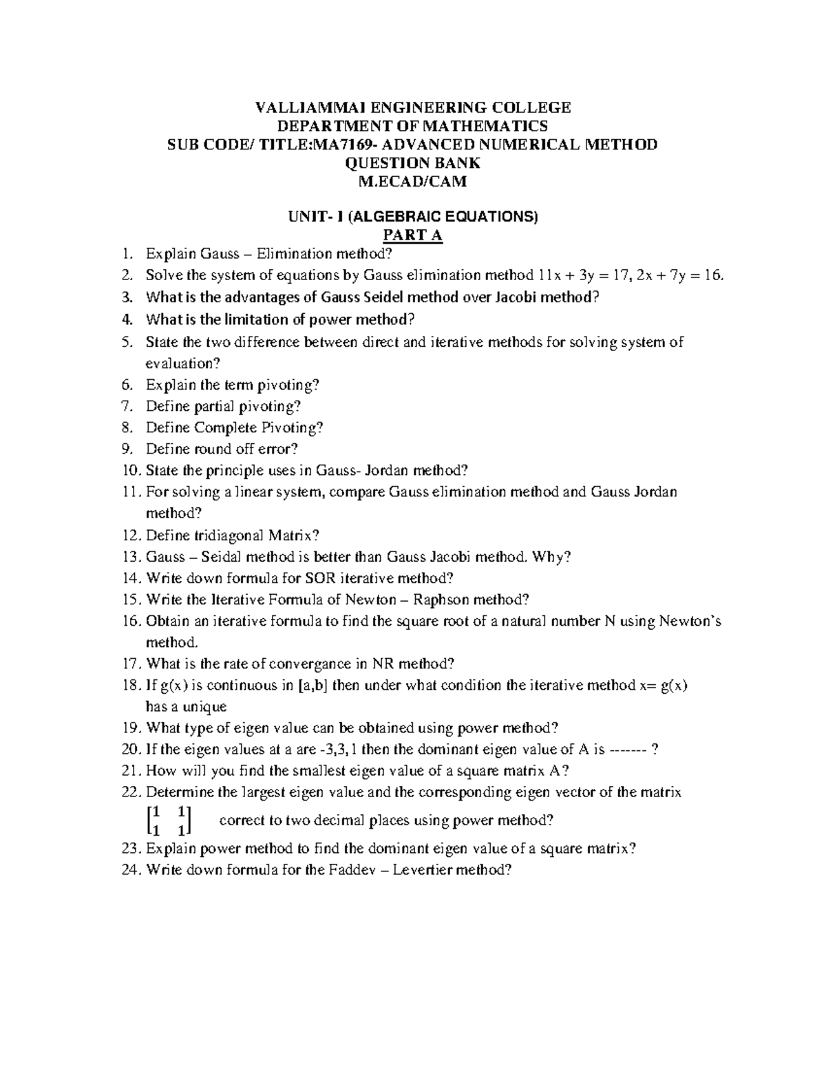 2845-MA7169-Advanced Numerical Methods - VALLIAMMAI ENGINEERING COLLEGE ...