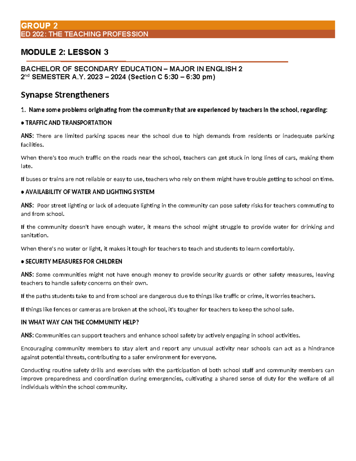 ED 202: The Teaching Profession - Module 2, Lesson 3 Insights - Studocu