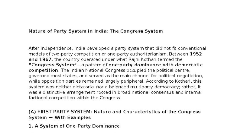 PPI ANS KT - Nature of Party Systems in India: From Congress to ...