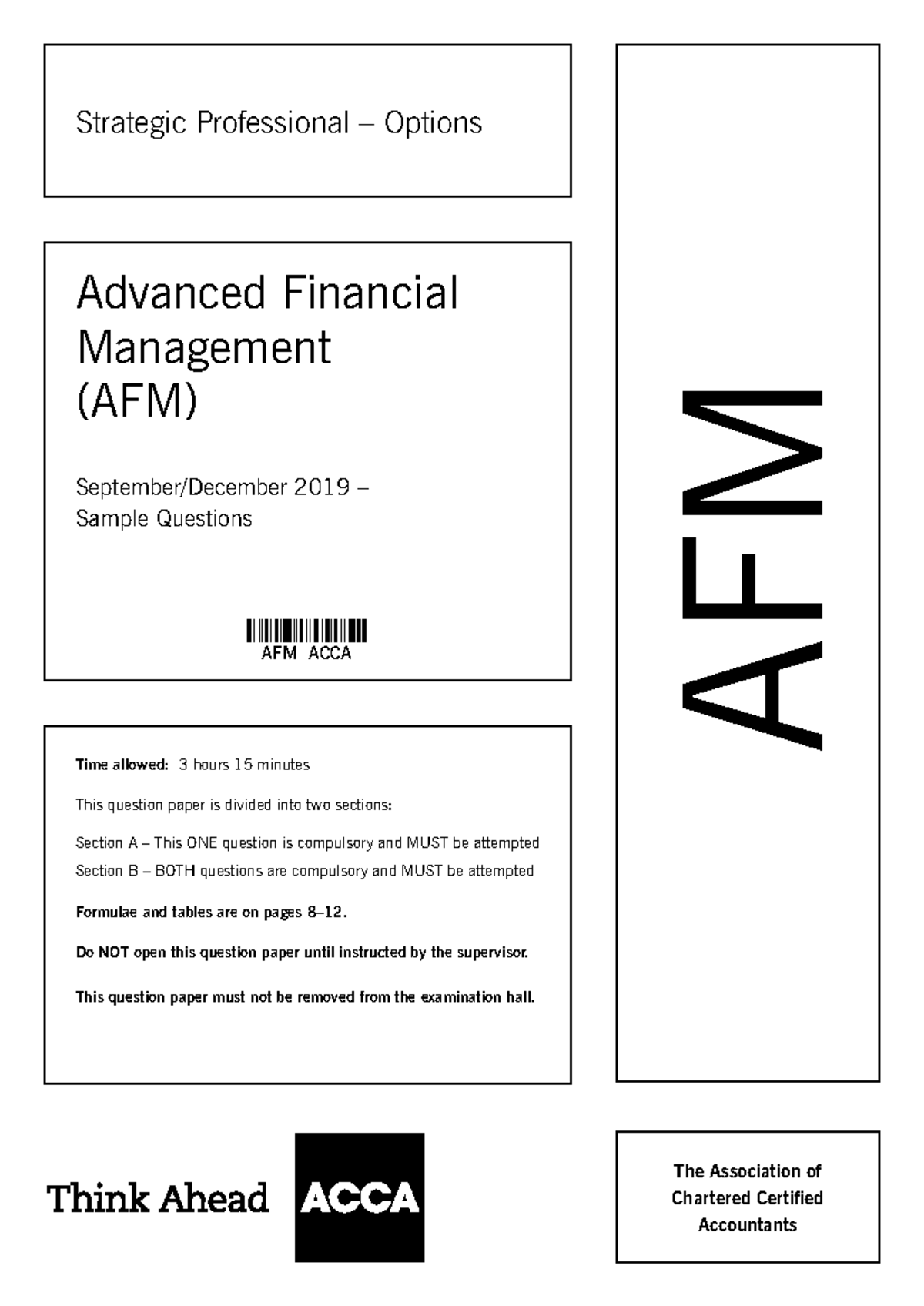 ACCA AFM September/December 2019 Exam Sample Questions and Guidelines ...