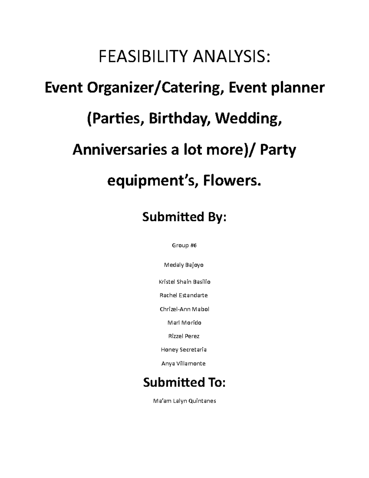 Group 06 06TP1 - Feasibility Analysis for Event Planning - Studocu