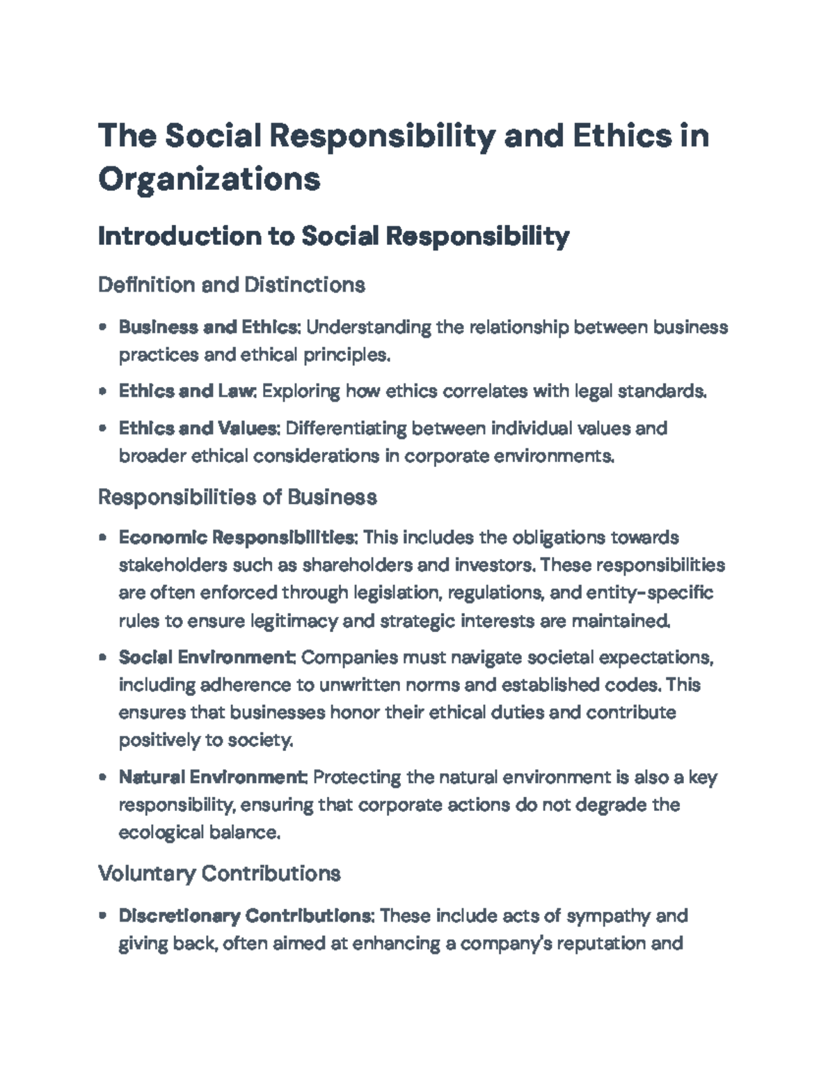 Understanding Social Responsibility and Ethics in Organizations (BUS101 ...