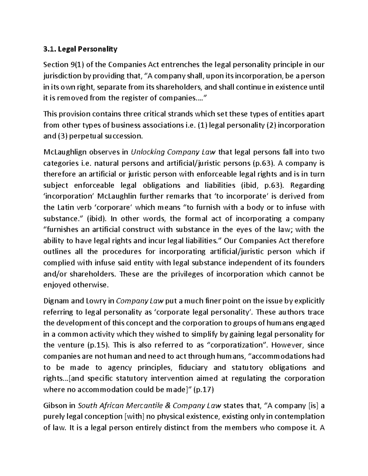 L582 Legal Personality in Company Law: Key Principles and Cases - Studocu