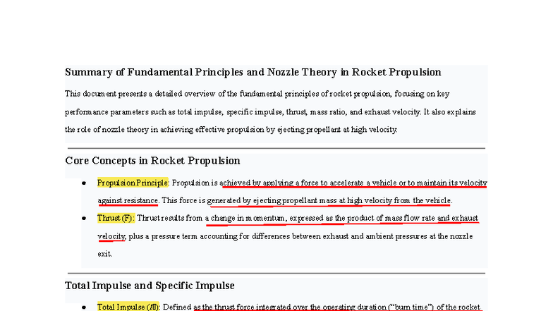 Summary of Fundamental Principles & Nozzle Theory in Rocket Propulsion ...