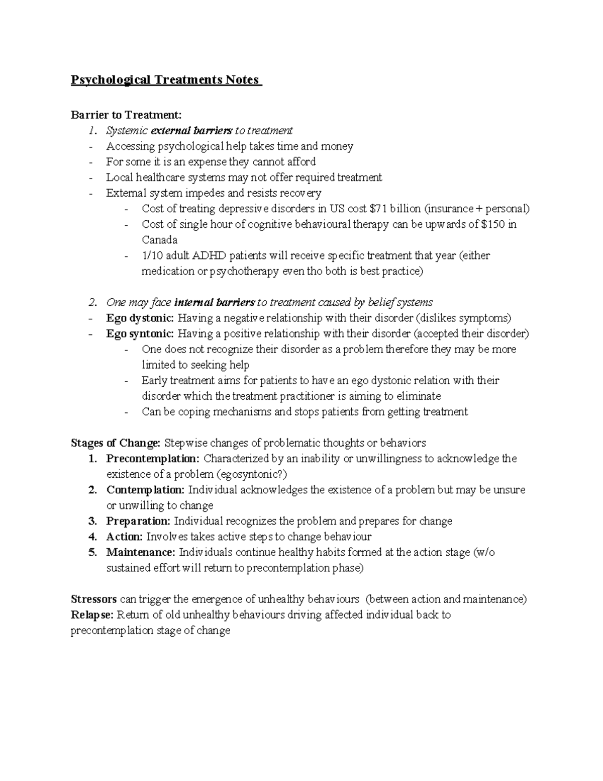 Psychological treatments notes: Barriers and approaches to therapy ...