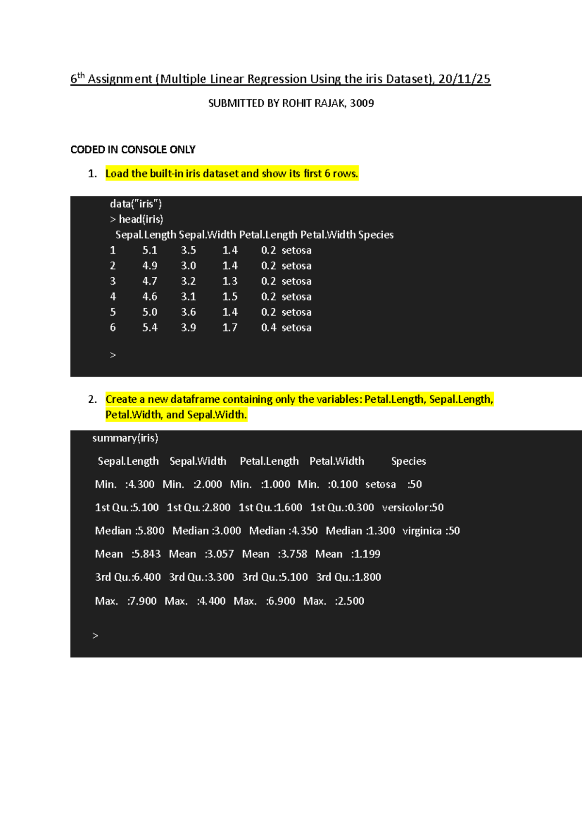 6th Assignment: Multiple Linear Regression Analysis (3009) - Studocu