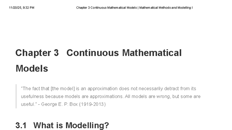 Mathematical Methods and Modelling I: Chapter 3 Continuous Models - Studocu