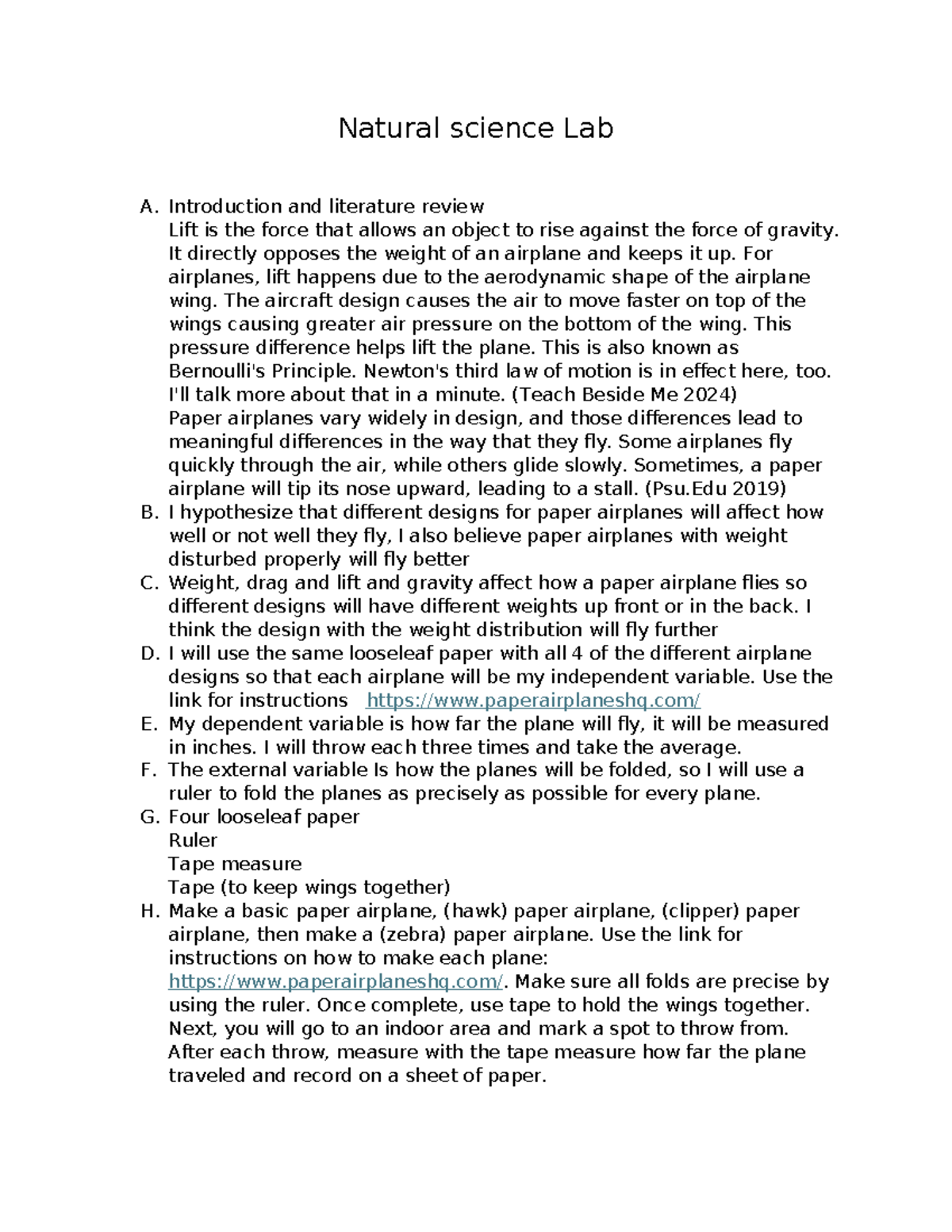 Natural science - passed task 1 assignment - Natural science Lab A ...
