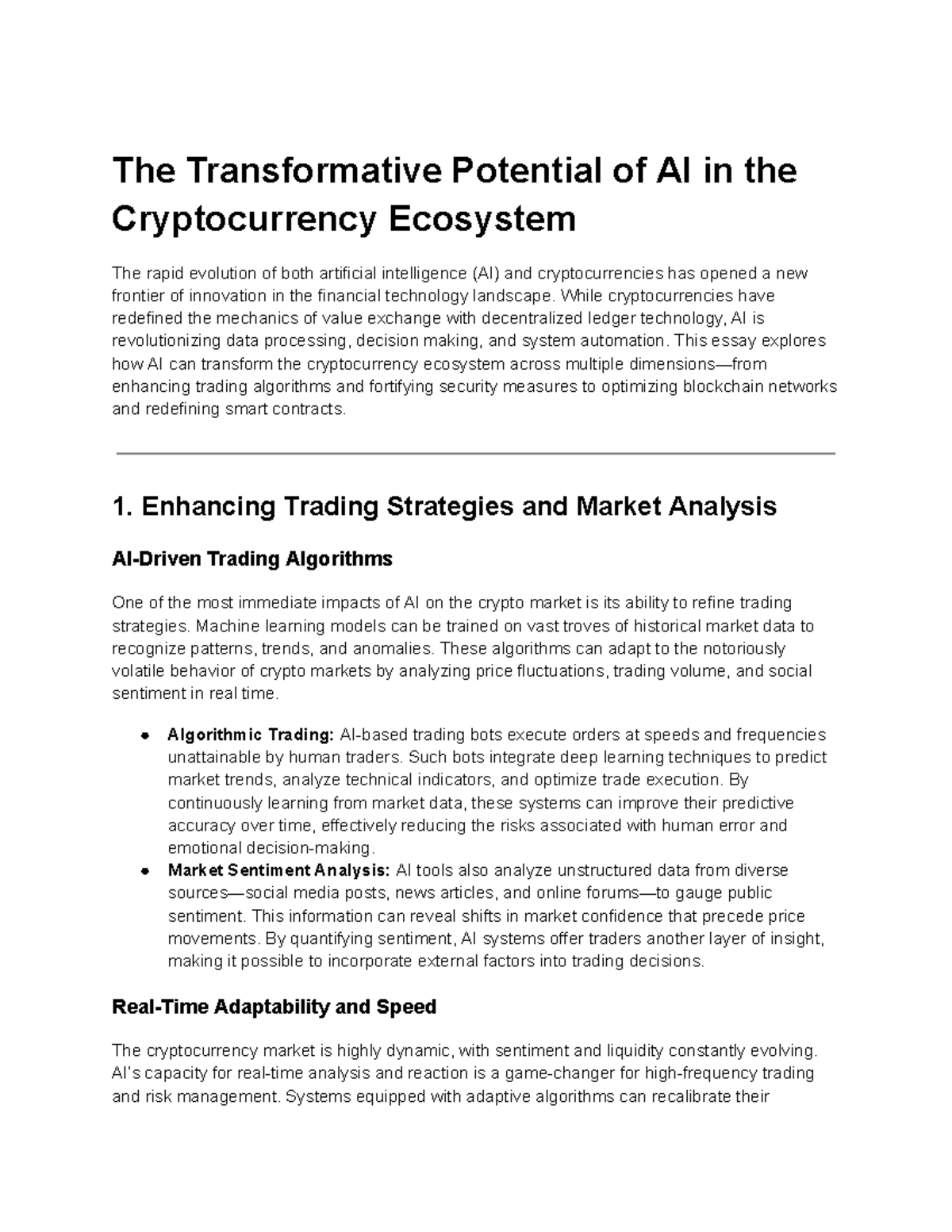 The Transformative Potential of AI in the Cryptocurrency Ecosystem ...