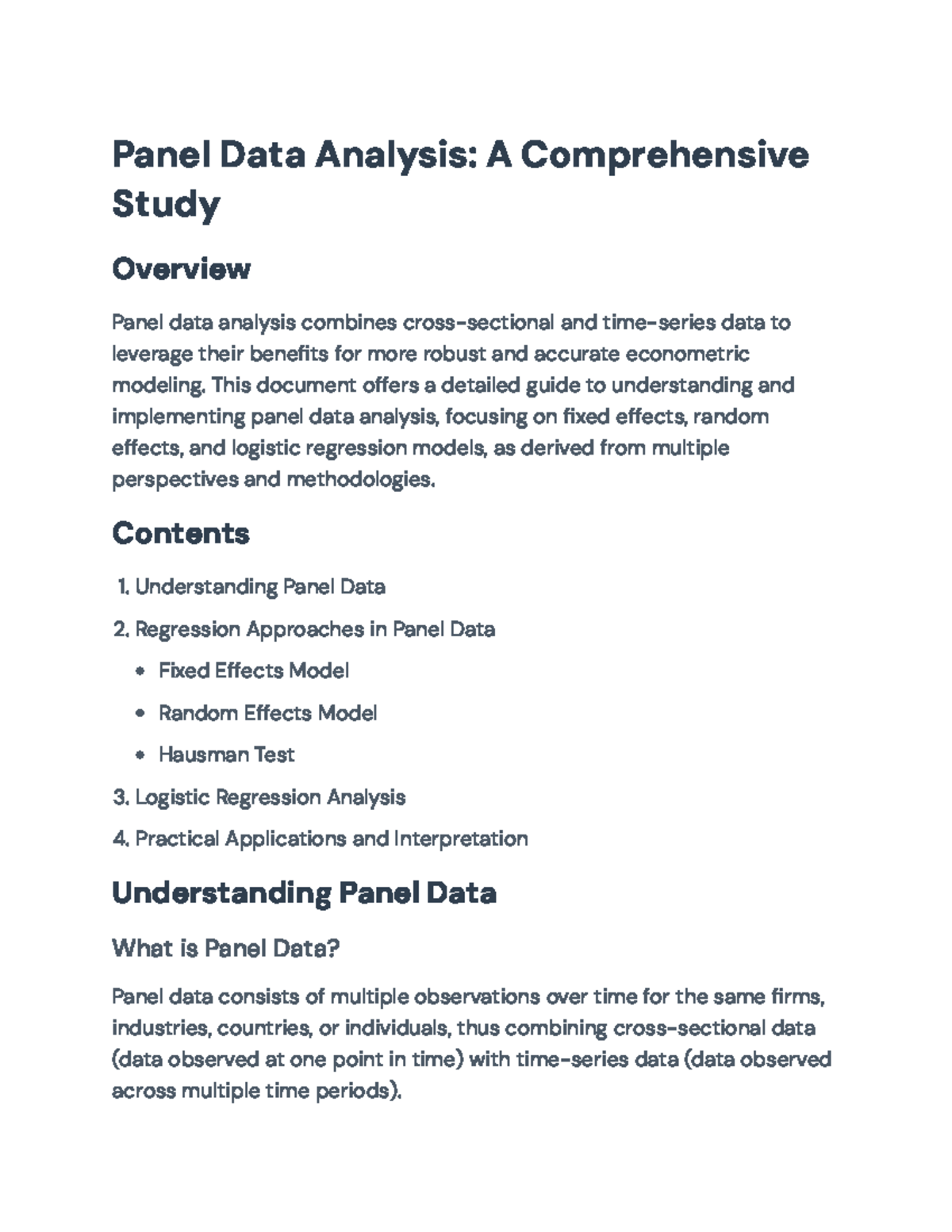 Panel Data Analysis: Fixed & Random Effects Models Guide - Studocu