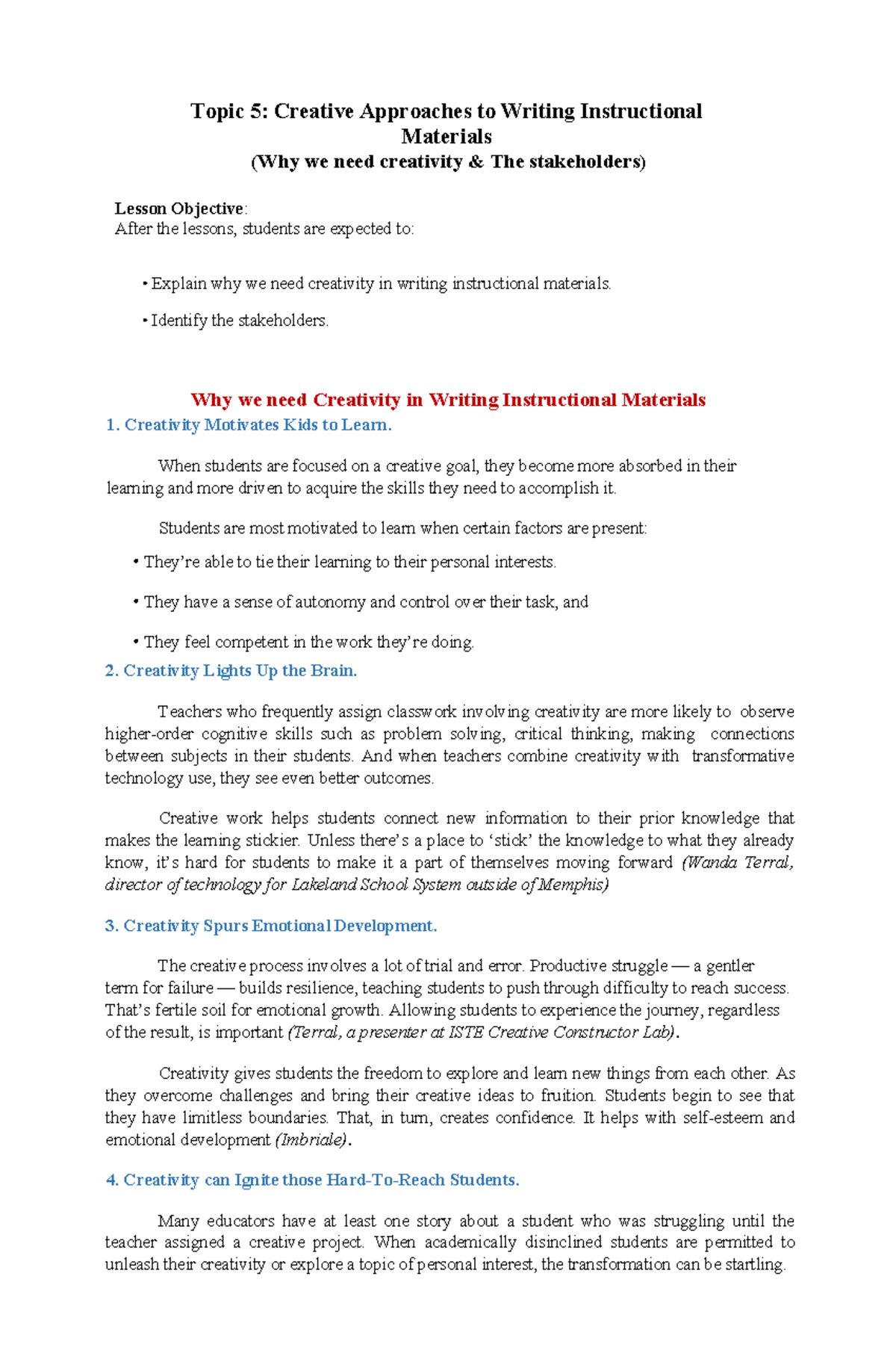 Creative Approaches to Writing Instructional Materials: Importance ...