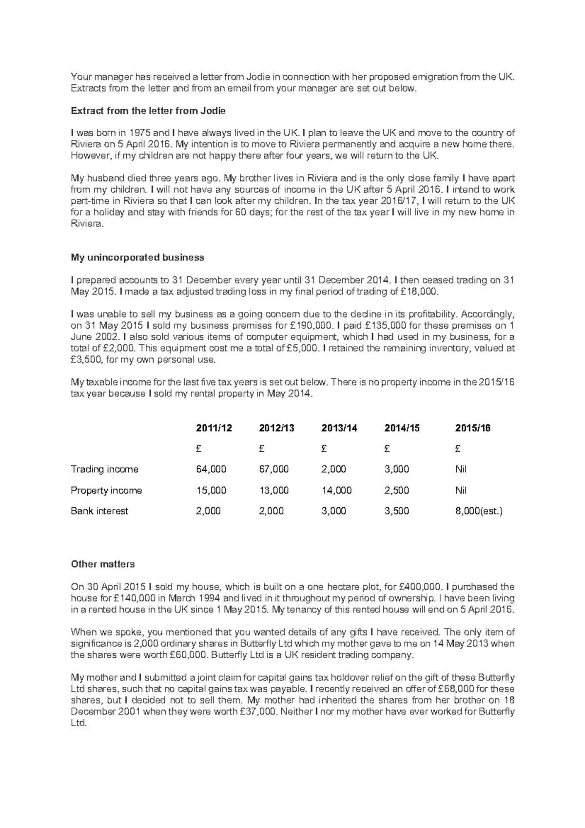 Past Exam Question: Emigration Case Study Analysis (Course Code: LAW101 ...