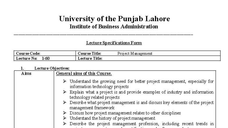 Project Management Lecture Notes - IBA Course Code: PM101 - Studocu