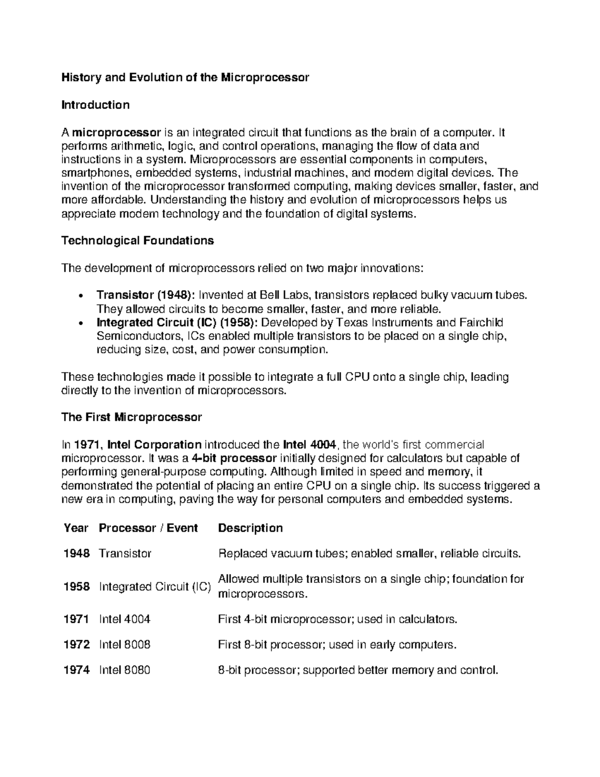 EE 323 Final Exam: History and Evolution of the Microprocessor - Studocu