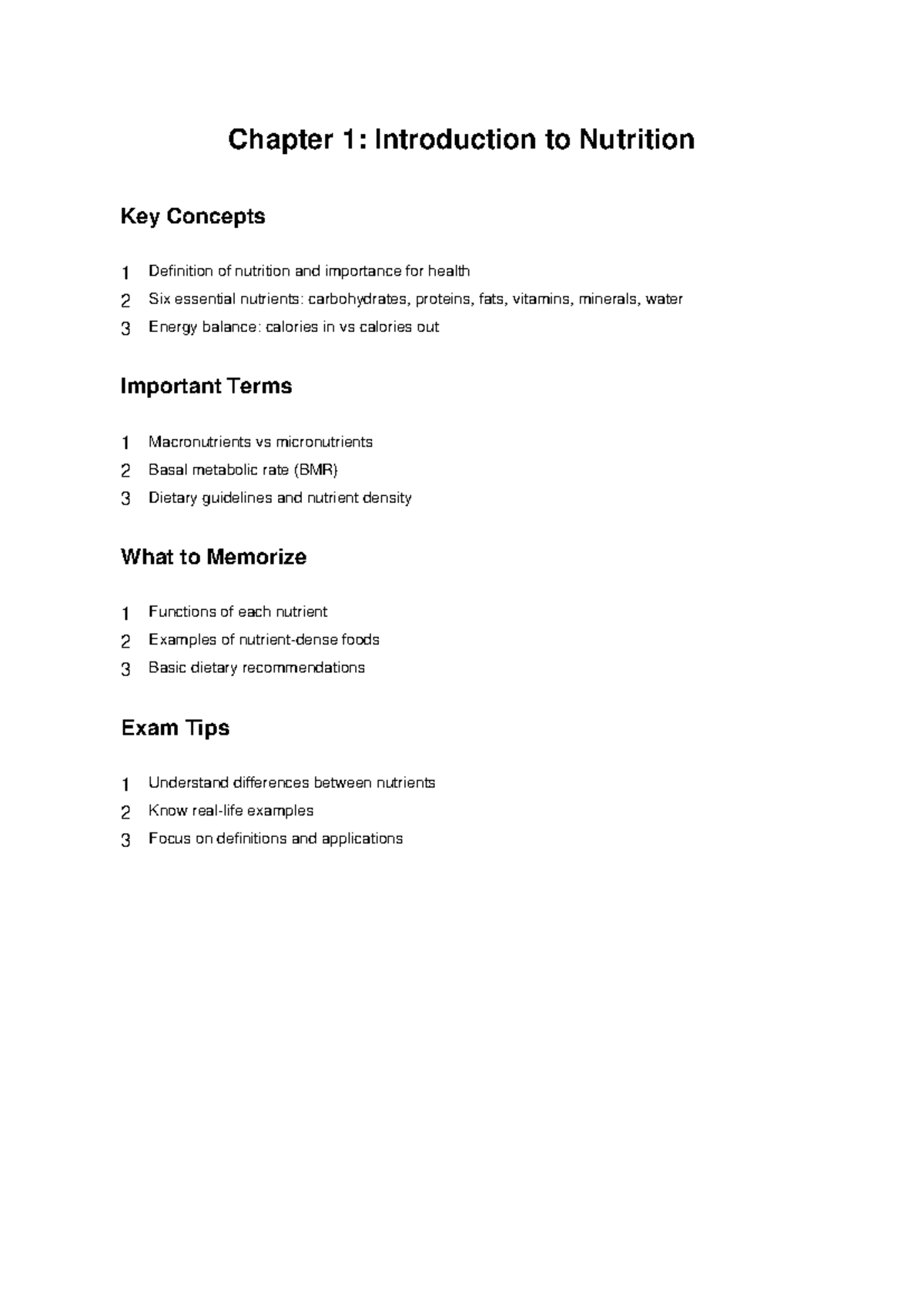 Nutrition 1000 Study Guide: Chapters 1-3 Overview and Key Concepts ...