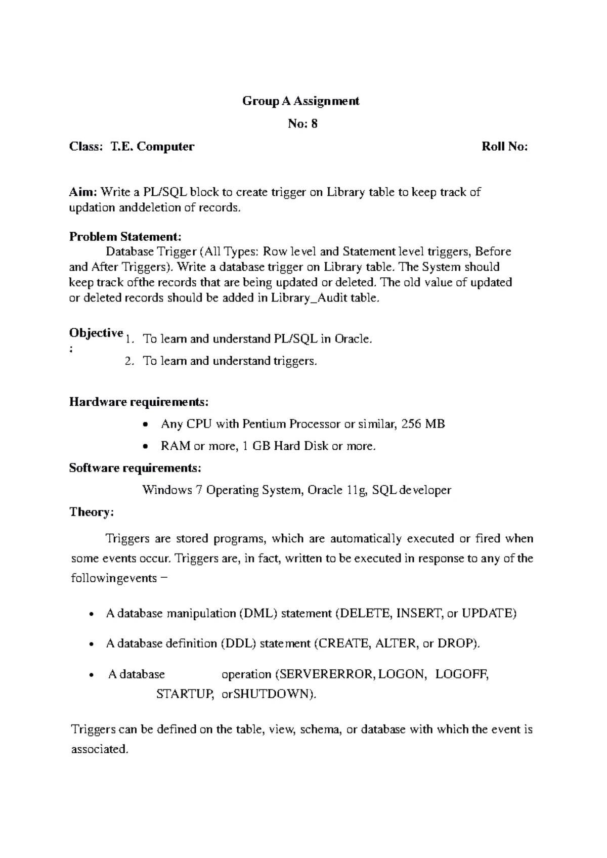 Assignment 5 - PL/SQL Library Fine Calculation (T. Computer) - Studocu