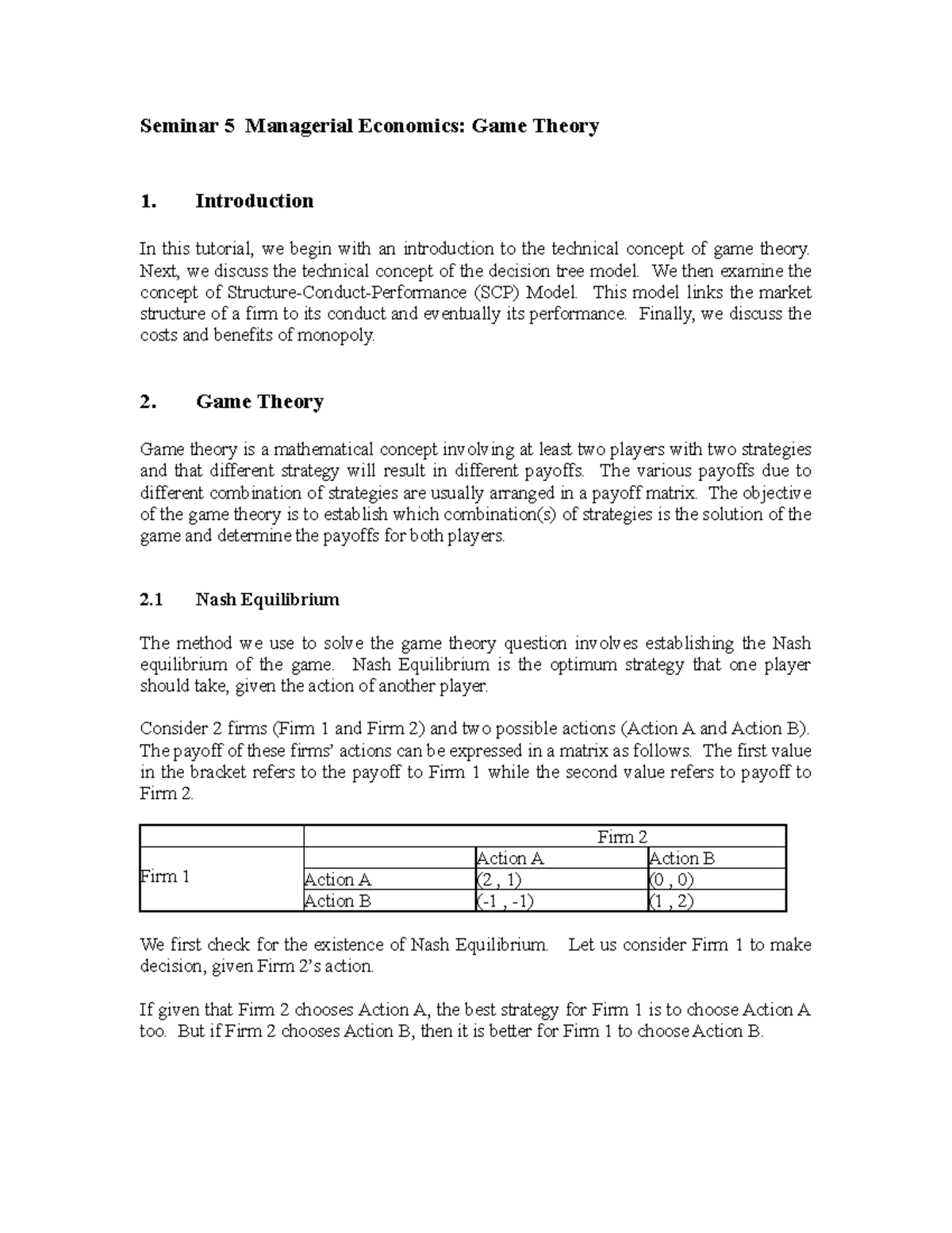 Seminar 5 Game theory Notes - ECO201 - Studocu