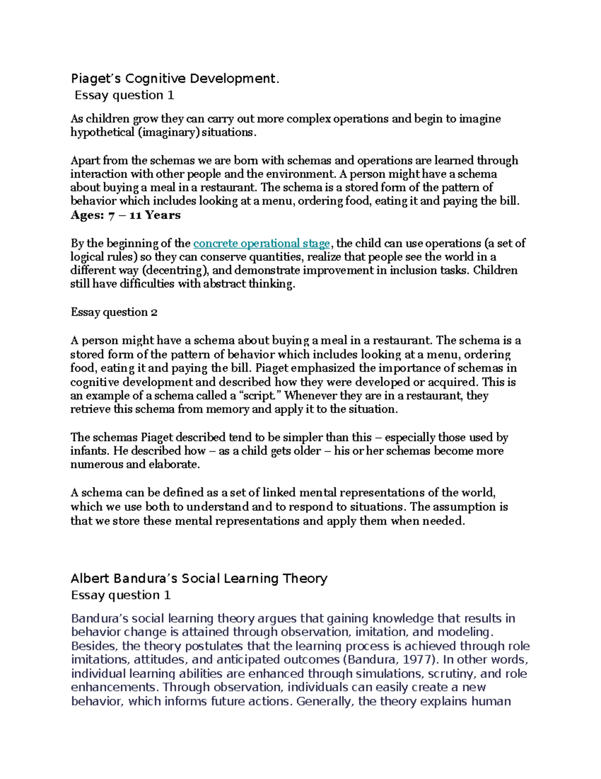 Cognitive Development and Learning Theories - PSY 5775156298527401803 ...