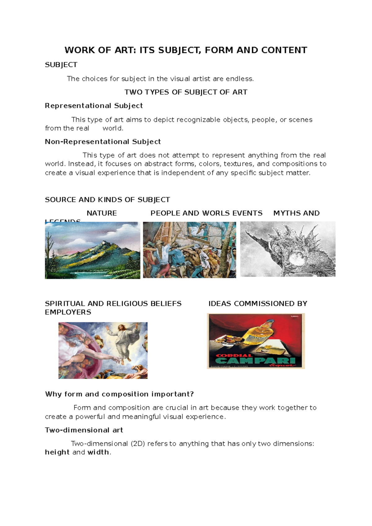 ART Appreciation: Subject, Form, & Content Overview Handout - Studocu