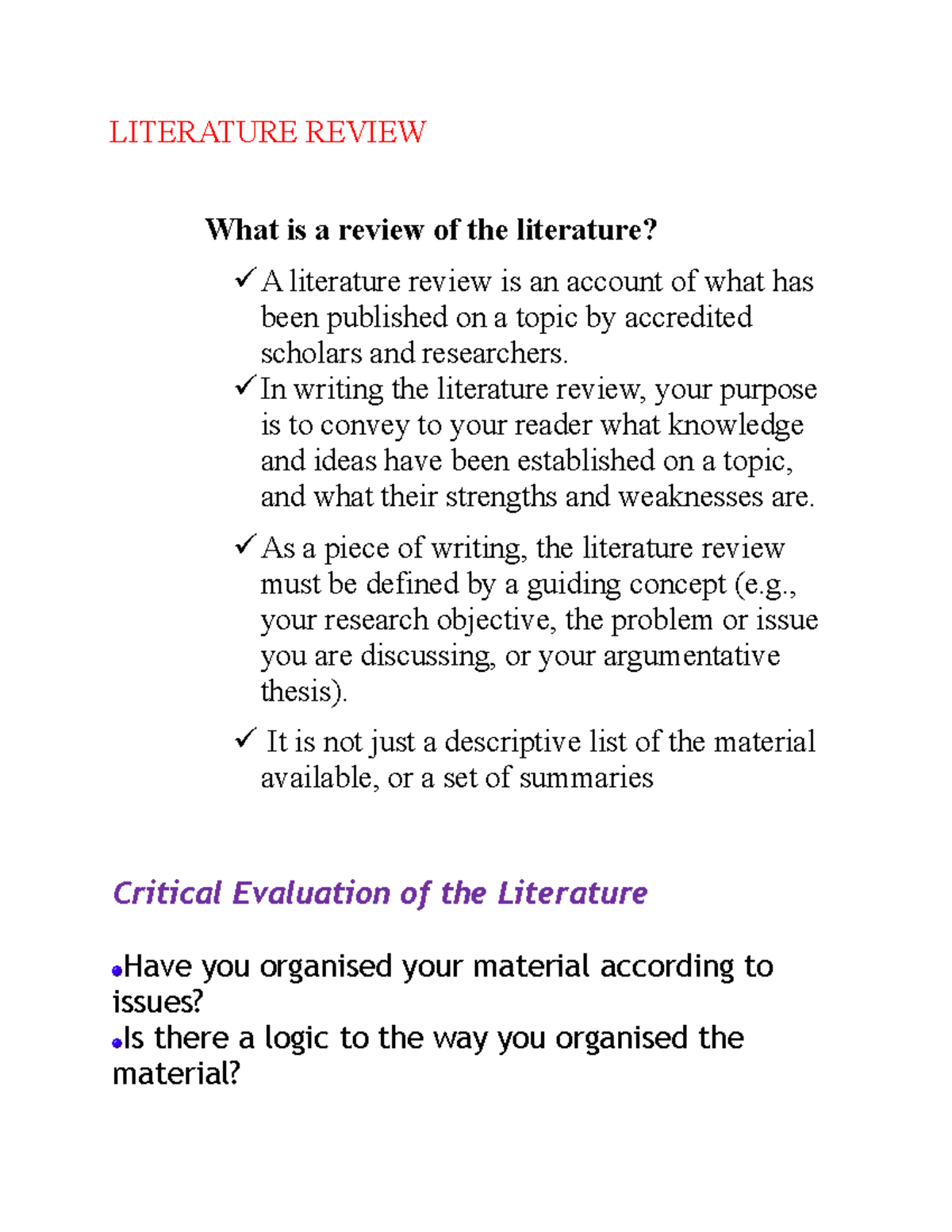 HCH503 - Comprehensive Literature Review Analysis and Evaluation - Studocu