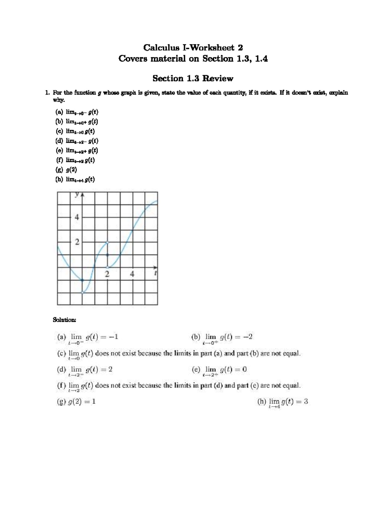 W4 - Worksheet - Calculus 2 Covers material on Section 1, 1 Section 1 ...