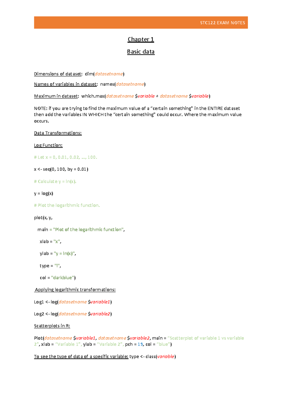STC122 Final Exam Notes: Data Analysis Techniques in R - Studocu