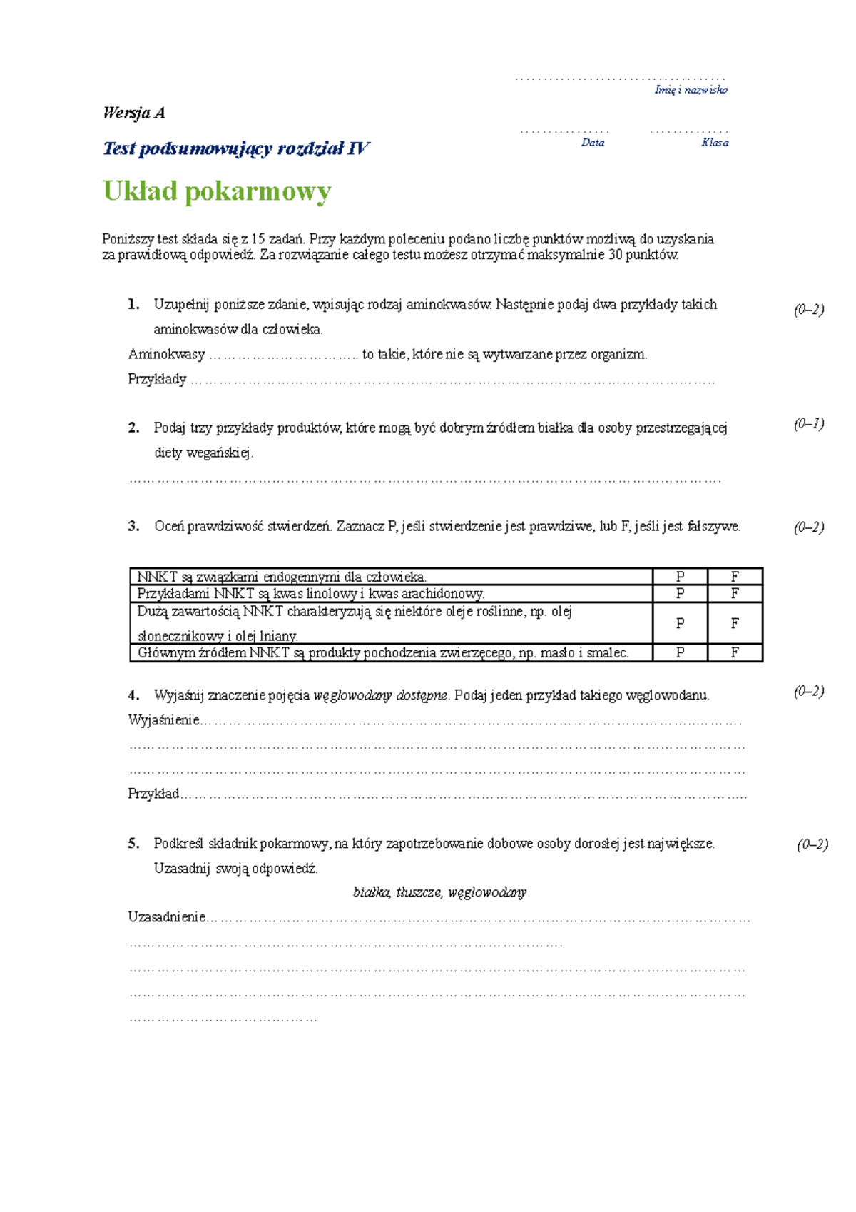 Układ Pokarmowy Sprawdzian Dział Iv Kl 7 Chomikuj