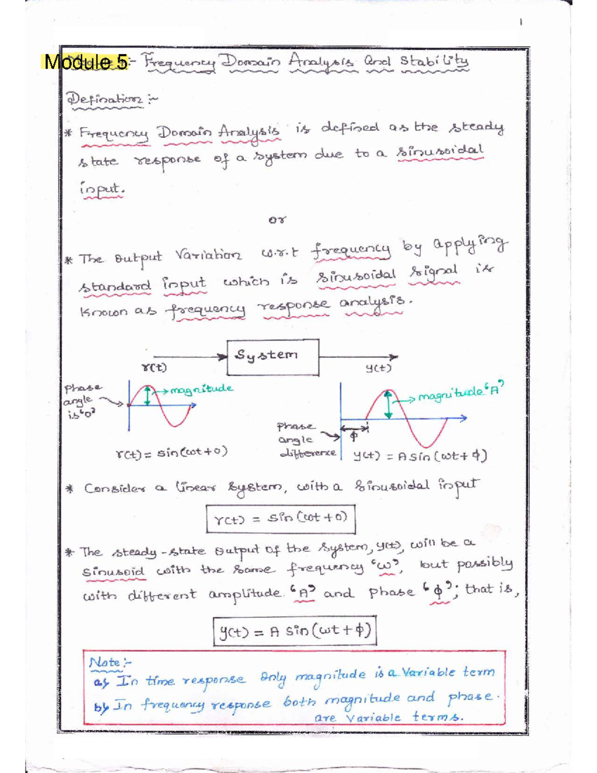 Control System Module 5: Frequency Domain Analysis and Stability - Studocu