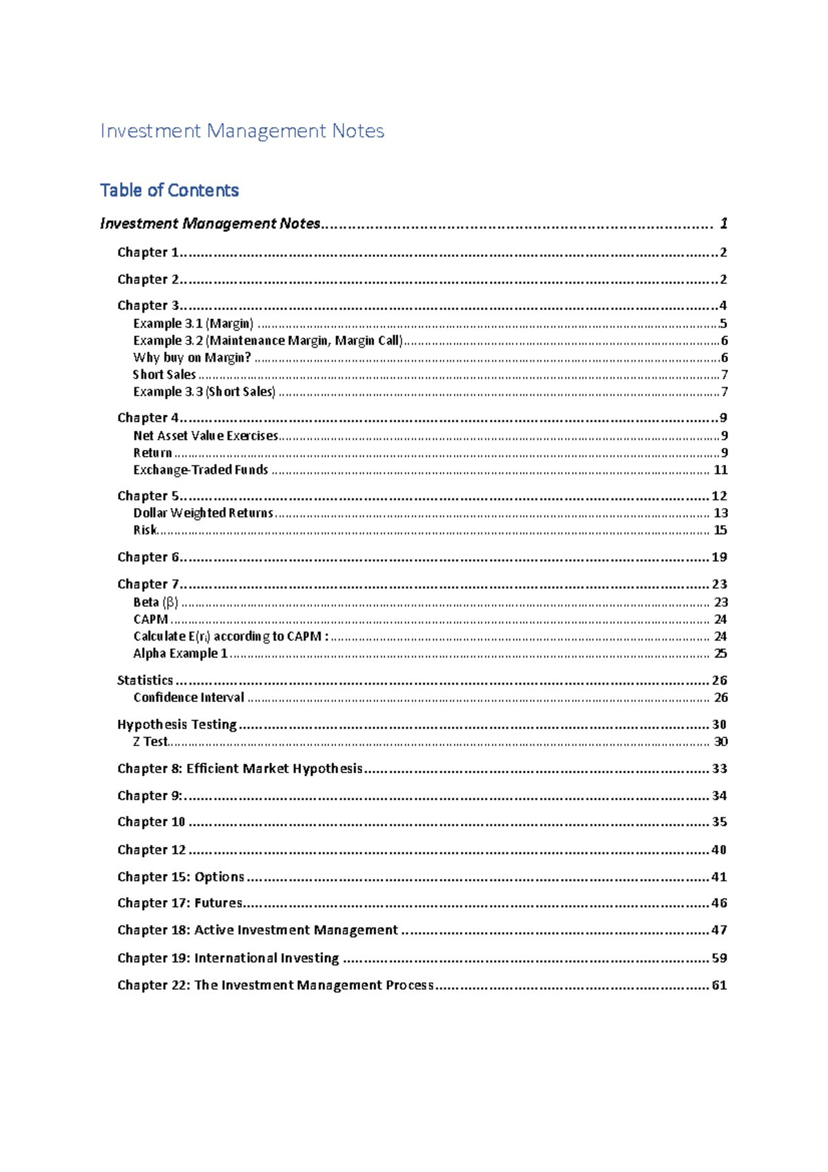 INV MAN Notes: Comprehensive Overview of Investment Management Concepts ...