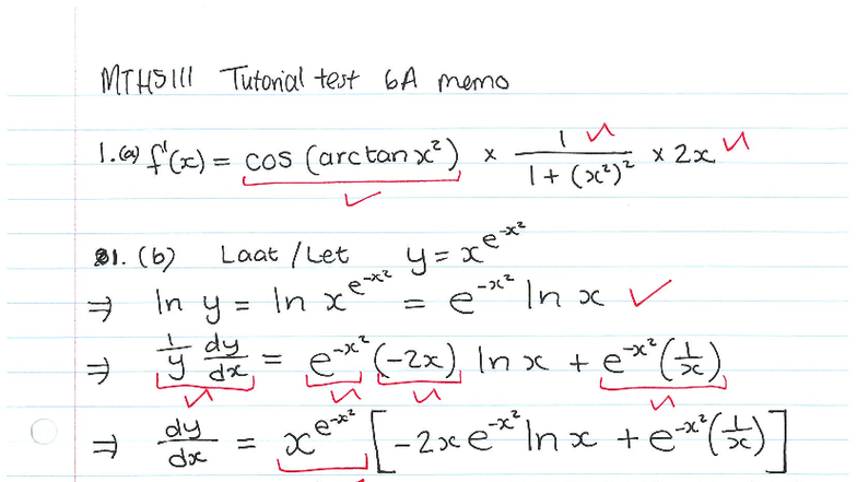 MTHS111 Tutorial Test 6 2023 Memo on Product Rule Applications - Studocu