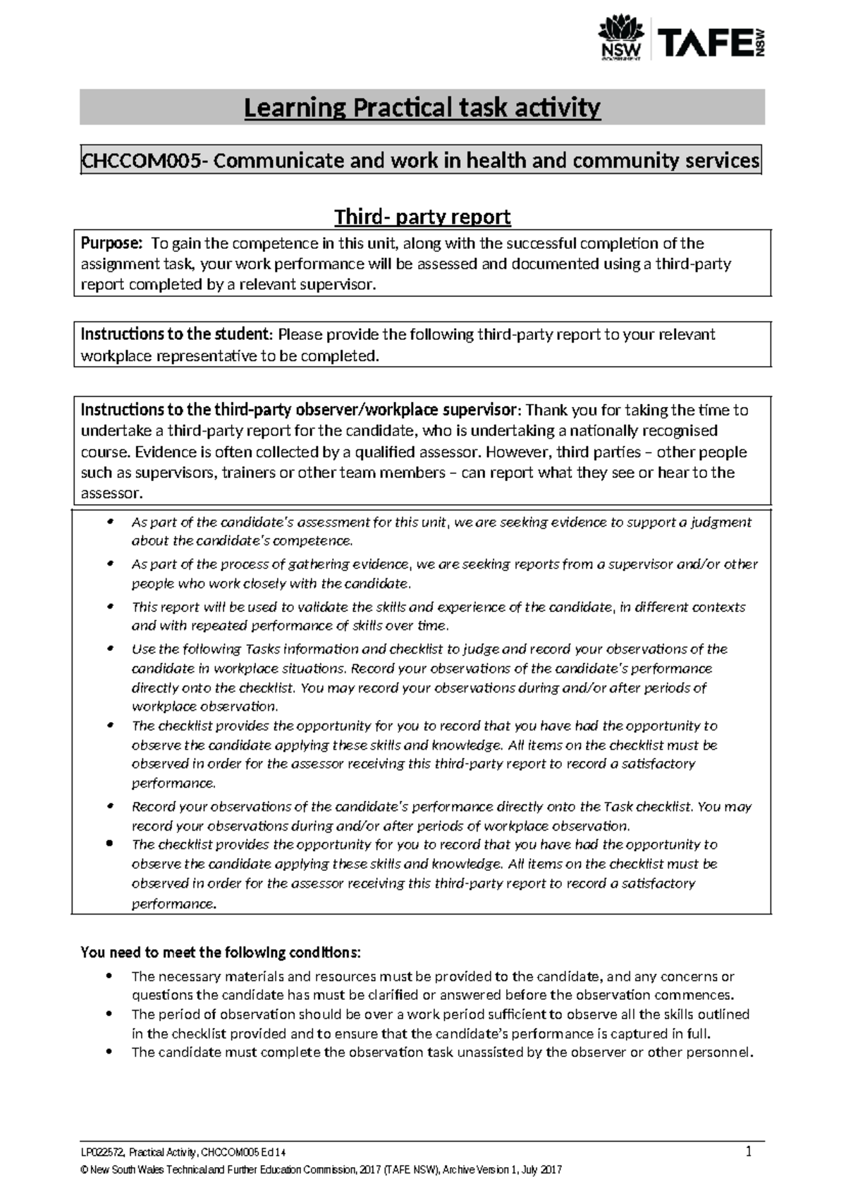 Practical Task Report for CHCCOM005: Communicate in Health Services ...