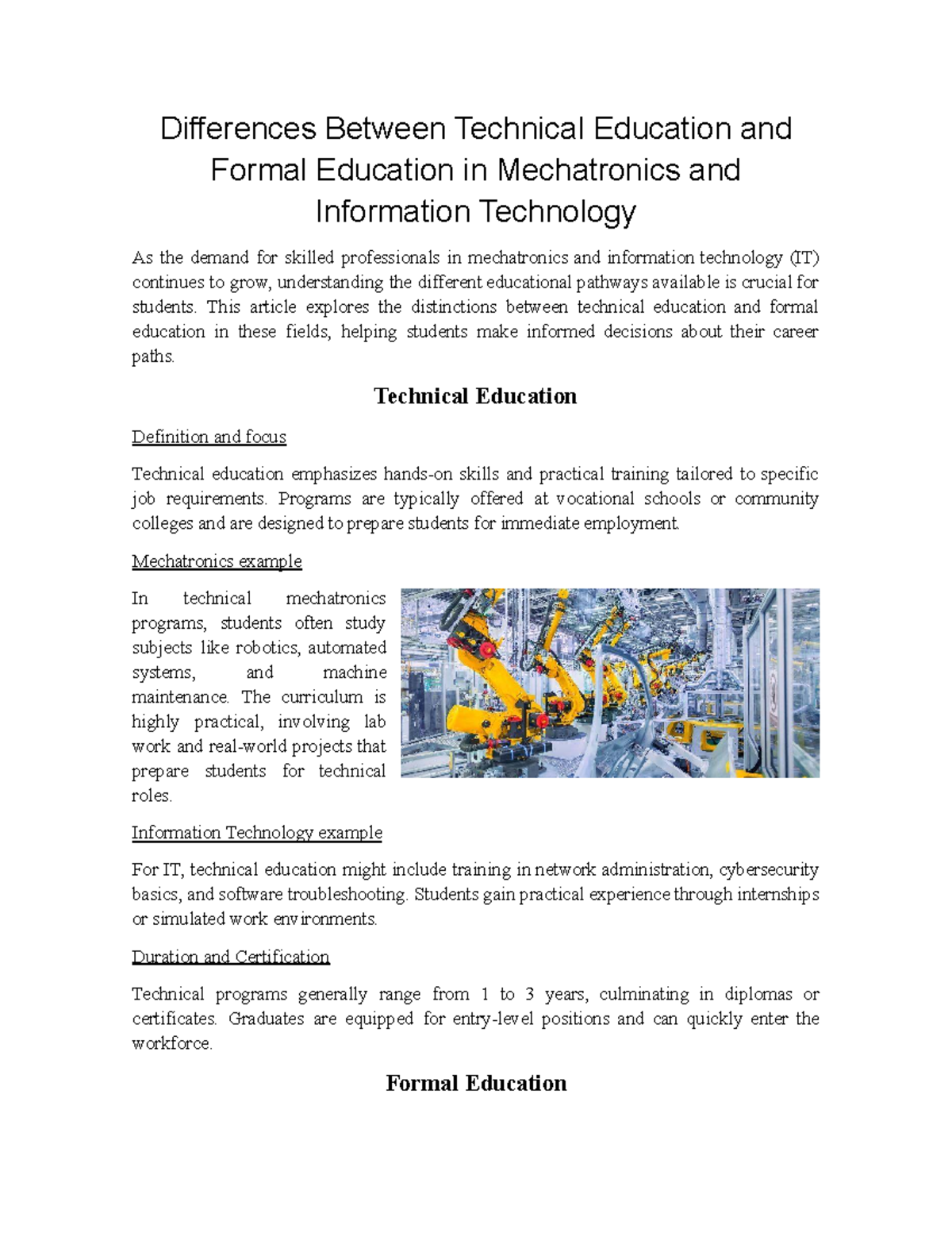Comparative Study of Technical vs. Formal Education in Mechatronics ...