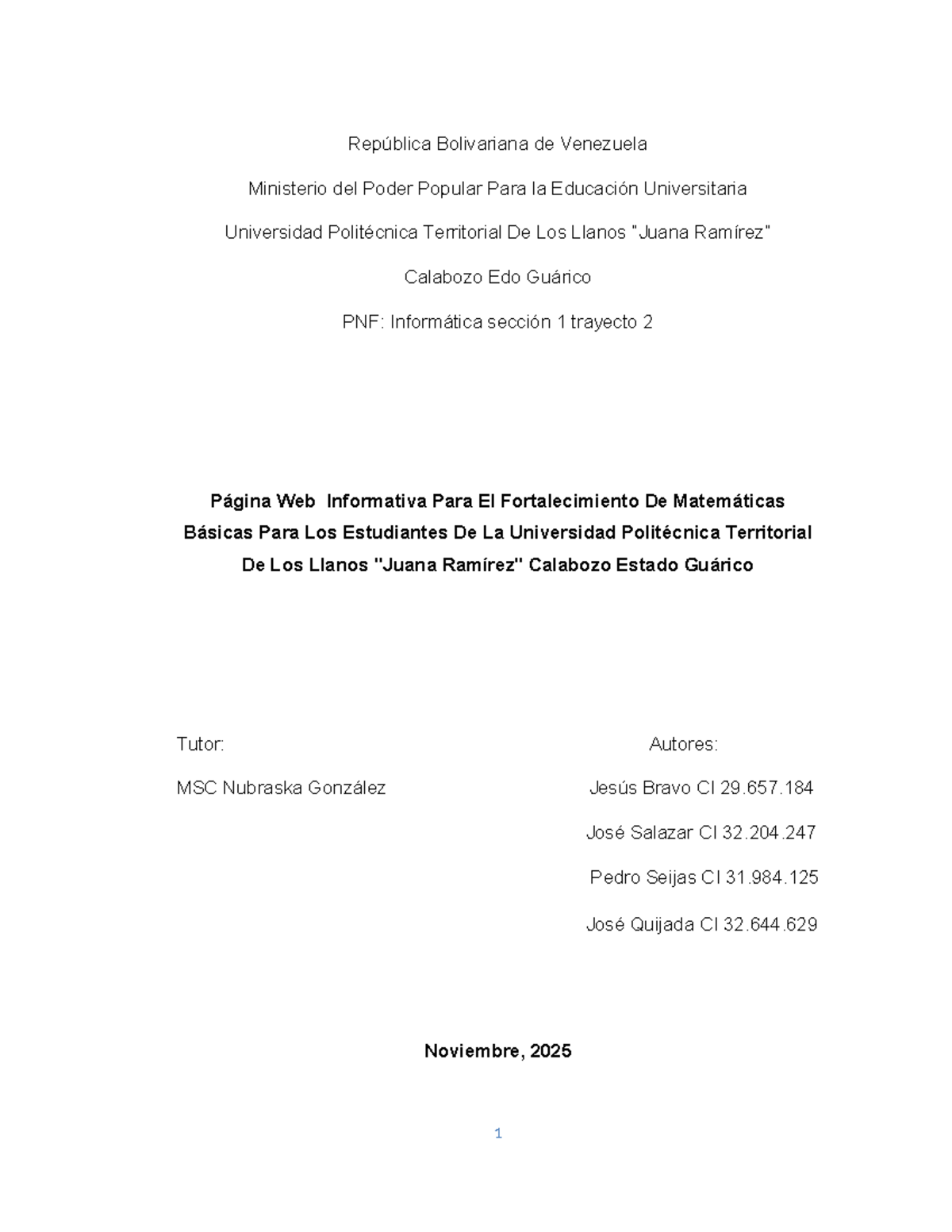Proyecto T2: Página Web para Fortalecer Matemáticas Básicas en UPTLL ...