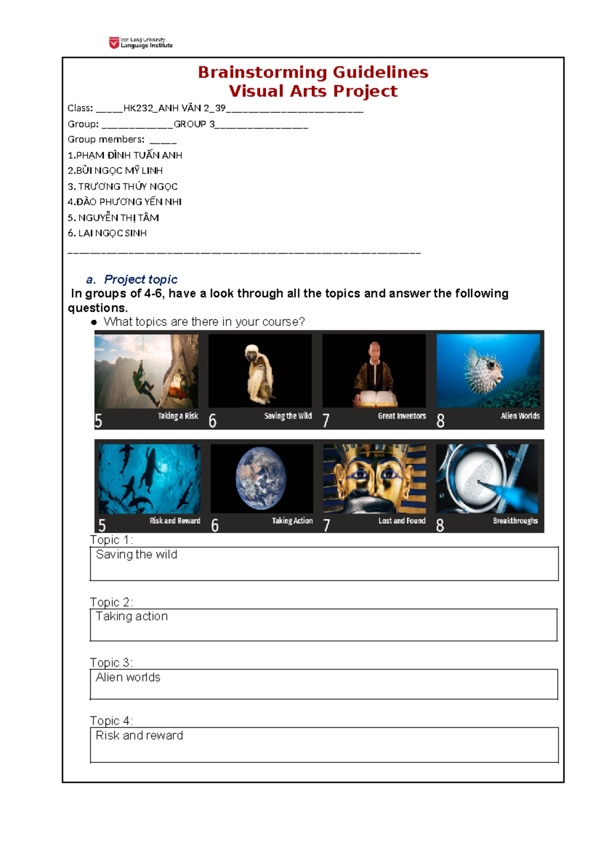 Av239 - av2 - Brainstorming Guidelines Visual Arts Project Class: HK232 ...