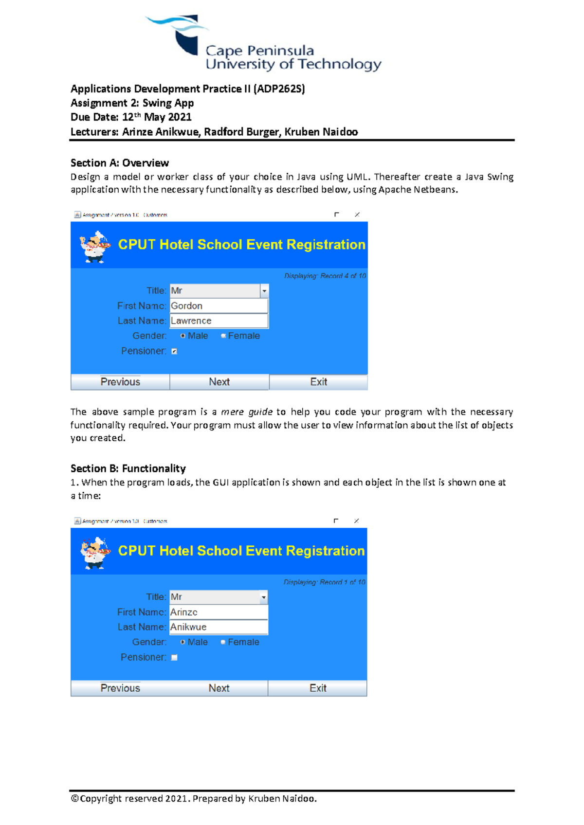 ADP262S Assignment 2: Java Swing App Development Guide 2021 - Studocu