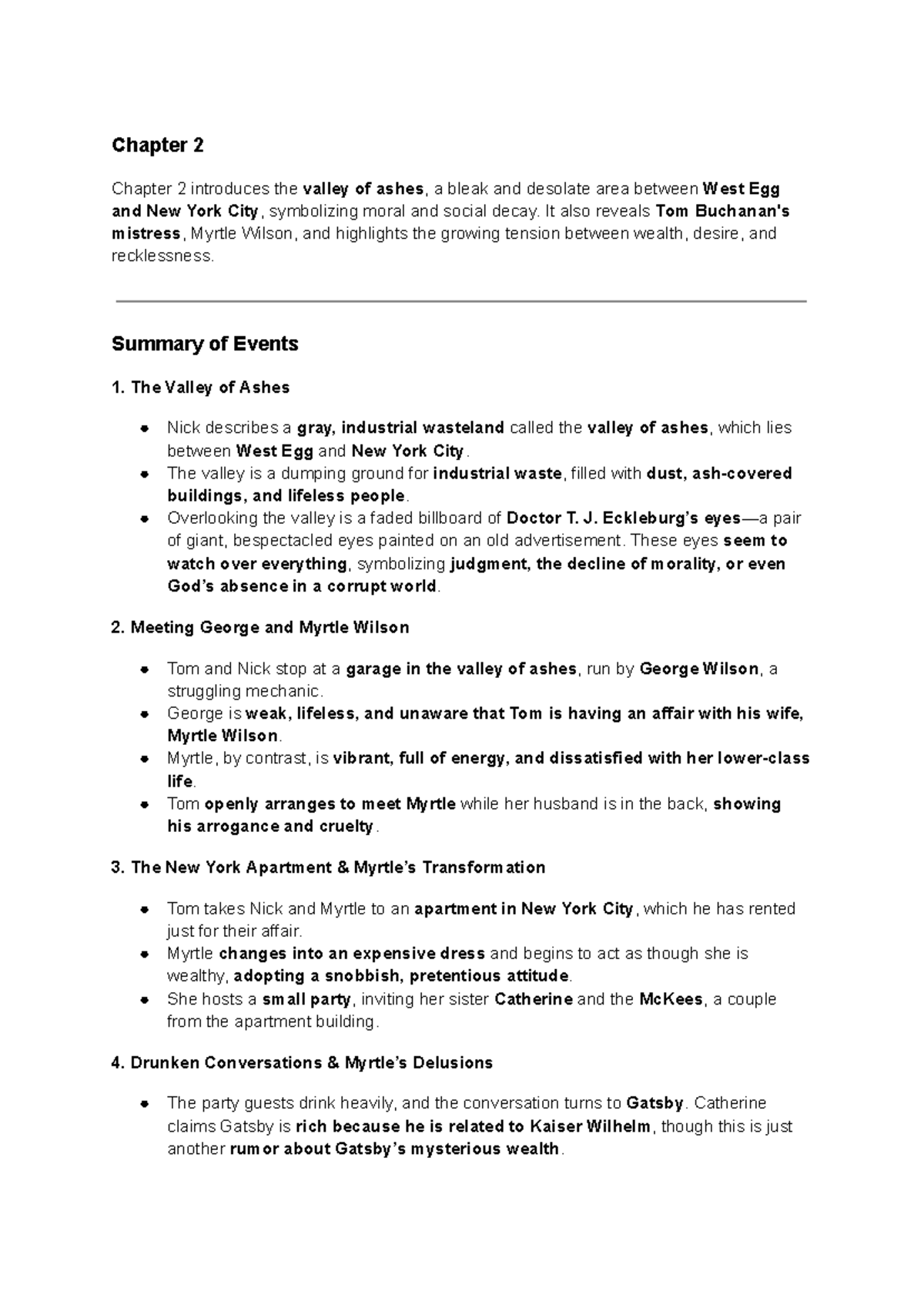 The Great Gatsby: Chapter 2 Summary & Analysis - Studocu