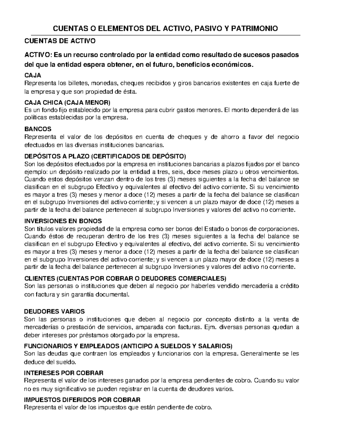 Cuentas de Balance General: Activo, Pasivo y Patrimonio - Studocu