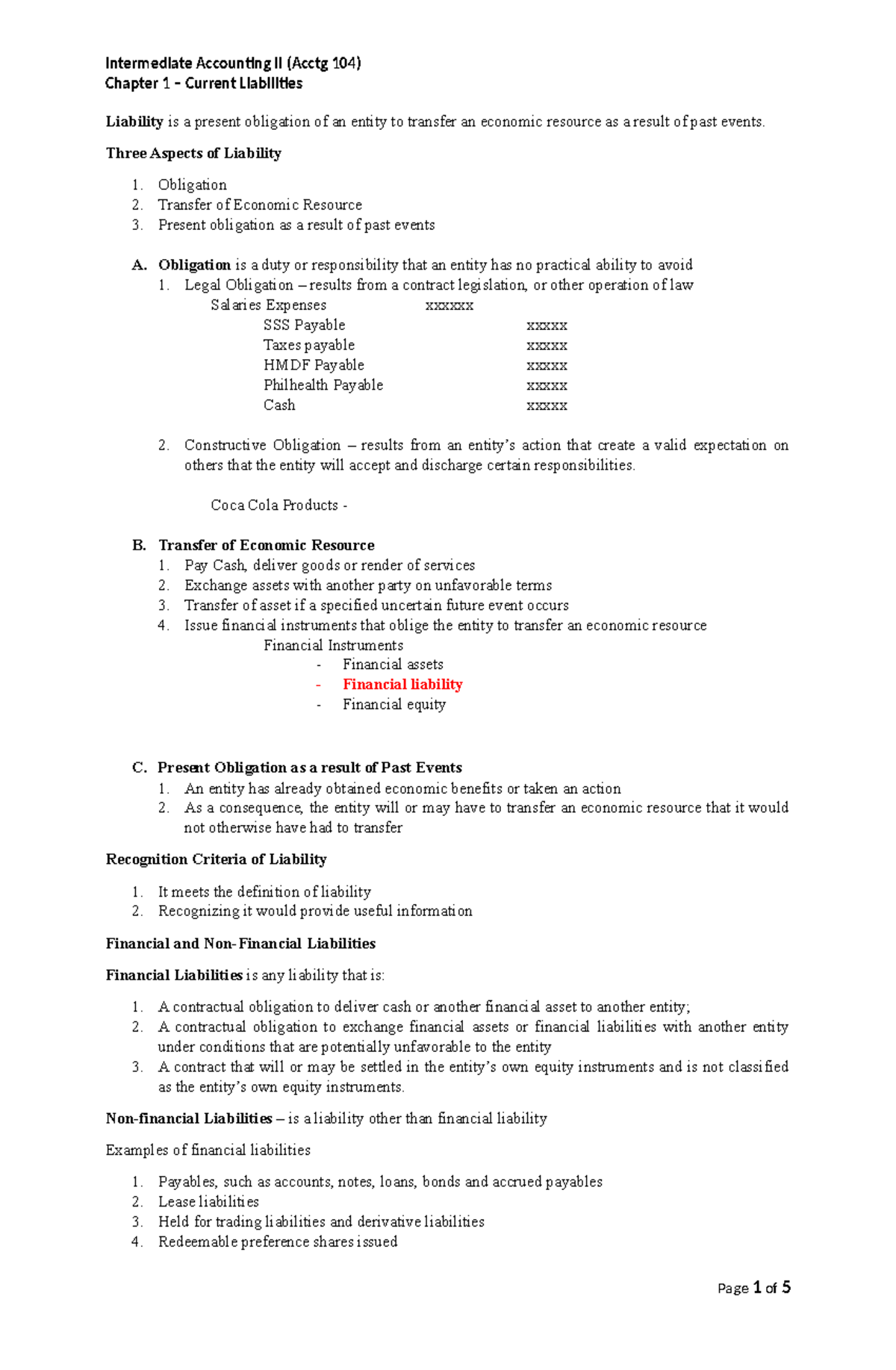 Chapter 1: Understanding Current Liabilities and Their Recognition ...