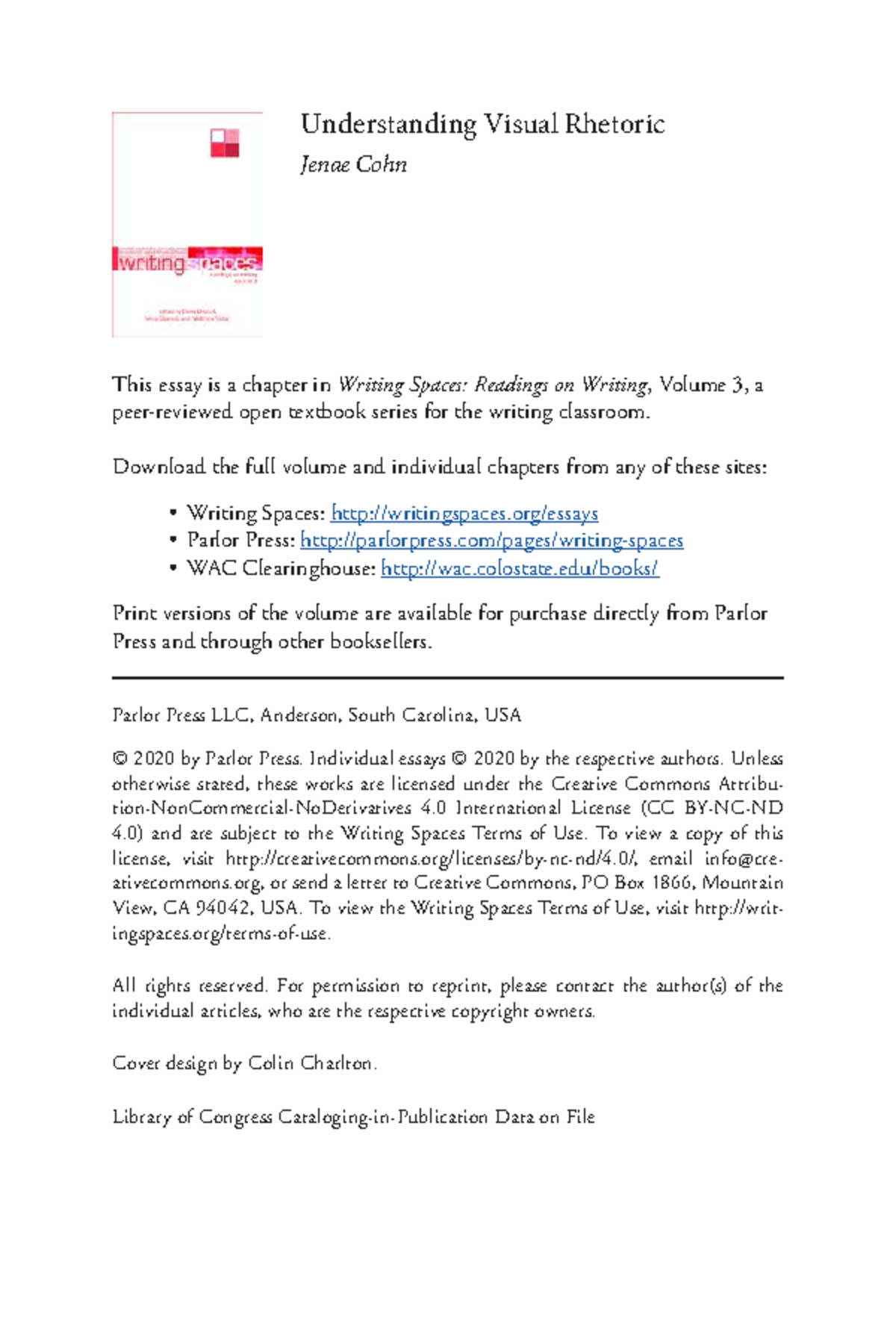 Understanding Visual Rhetoric in Composition Courses (WRITING SPACES 3 ...
