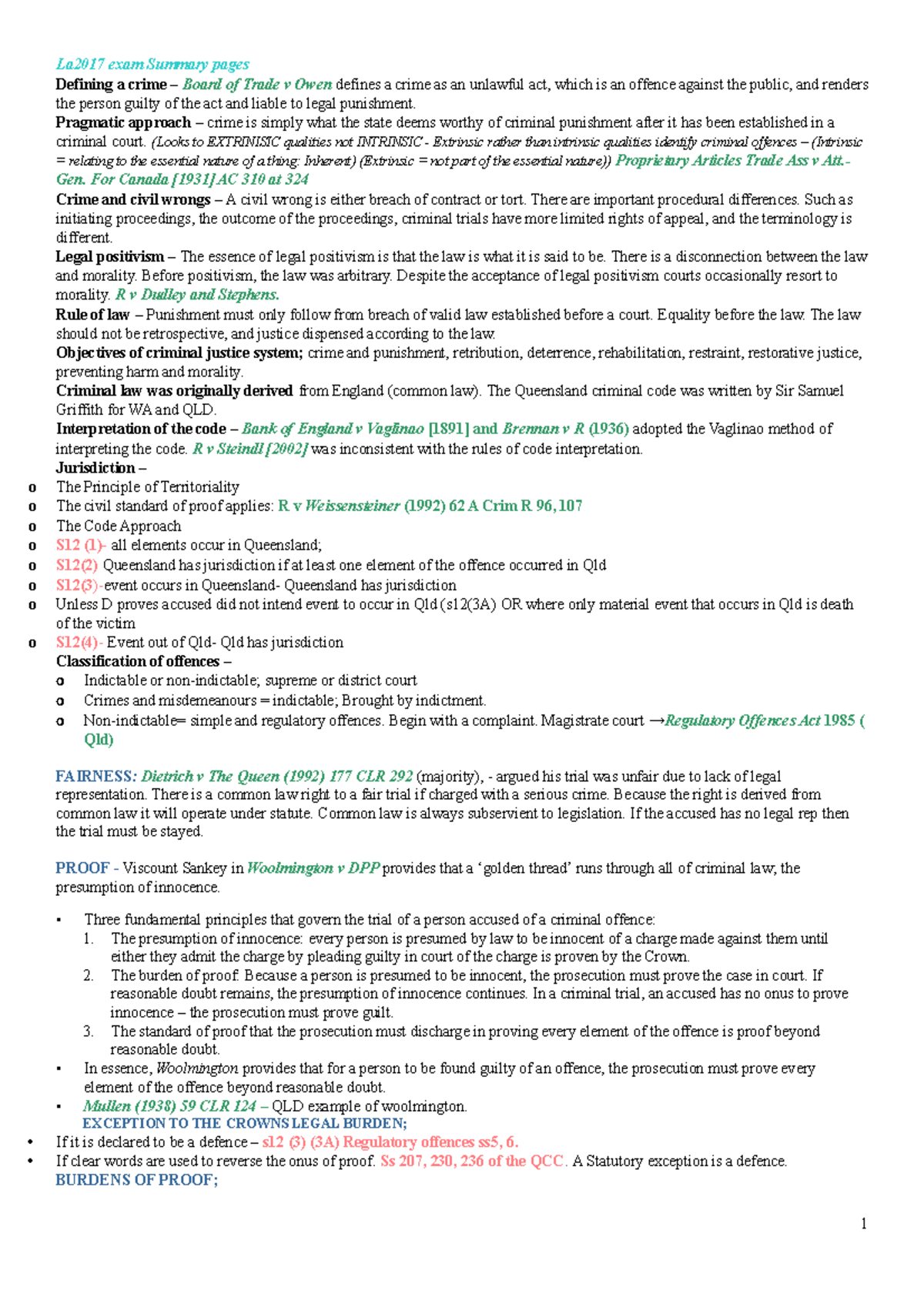 LA2017 Final Exam Criminal Law Summary and Key Concepts Guide - Studocu