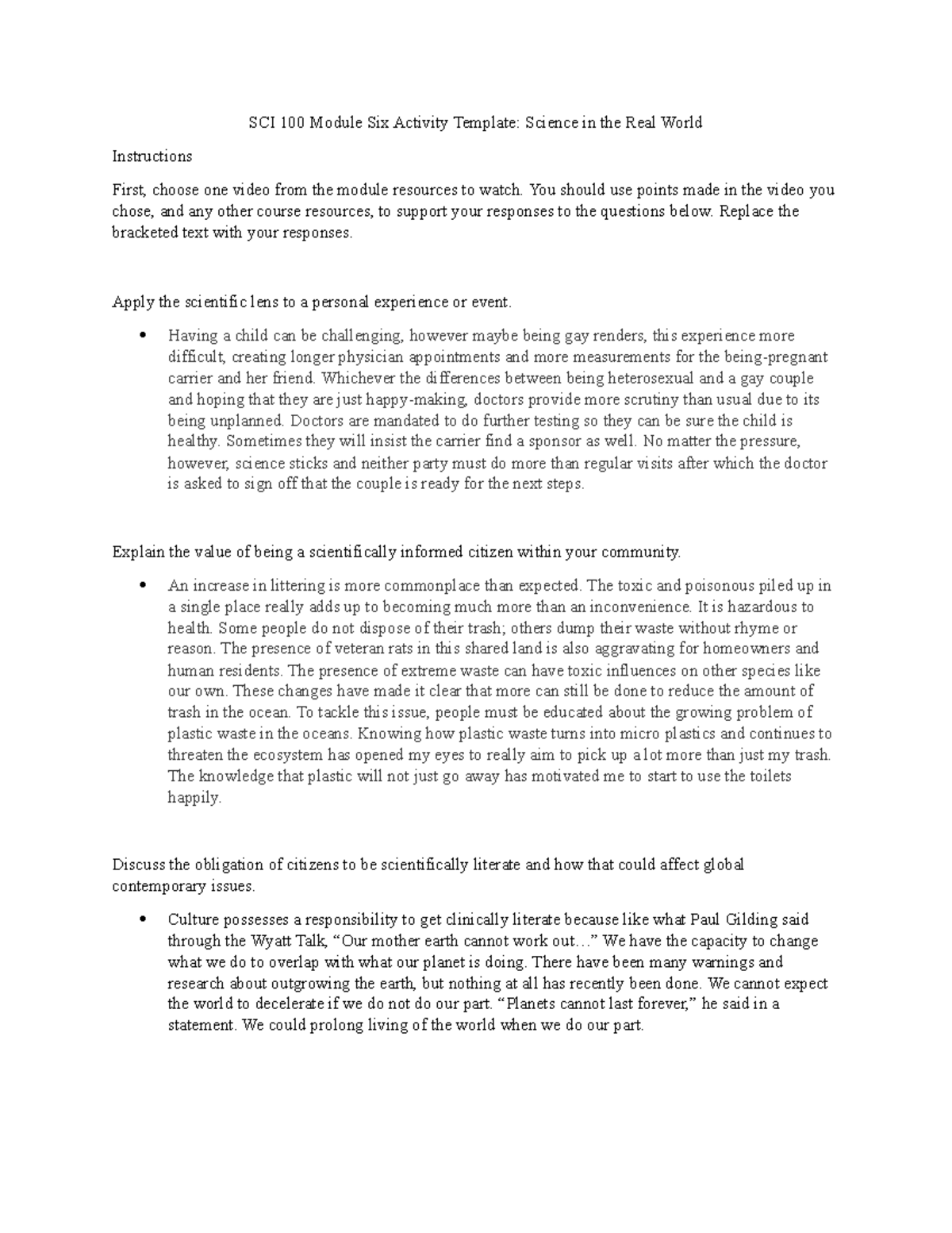 SCI100 6-1 Activity - Grade A Work - SCI 100 Module Six Activity ...