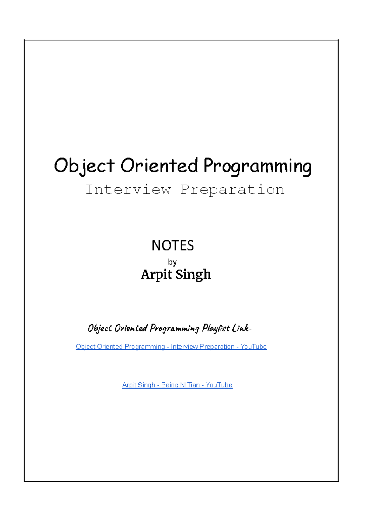 Proper OOPS Notes Using C++ - Object Oriented Programming Interview ...