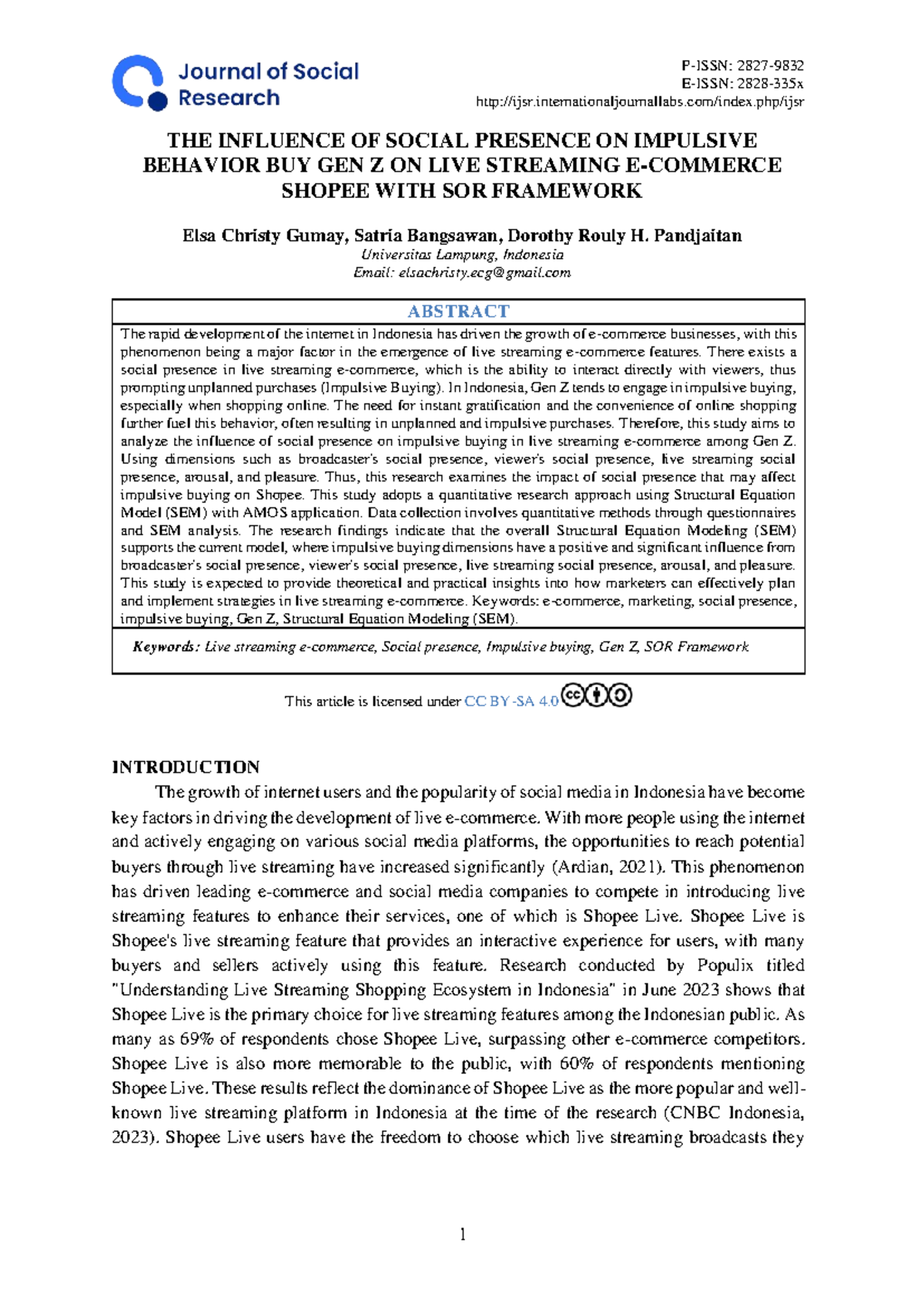 The Influence Of Social Presence On Impulsive Beha - P-ISSN: 2827 ...