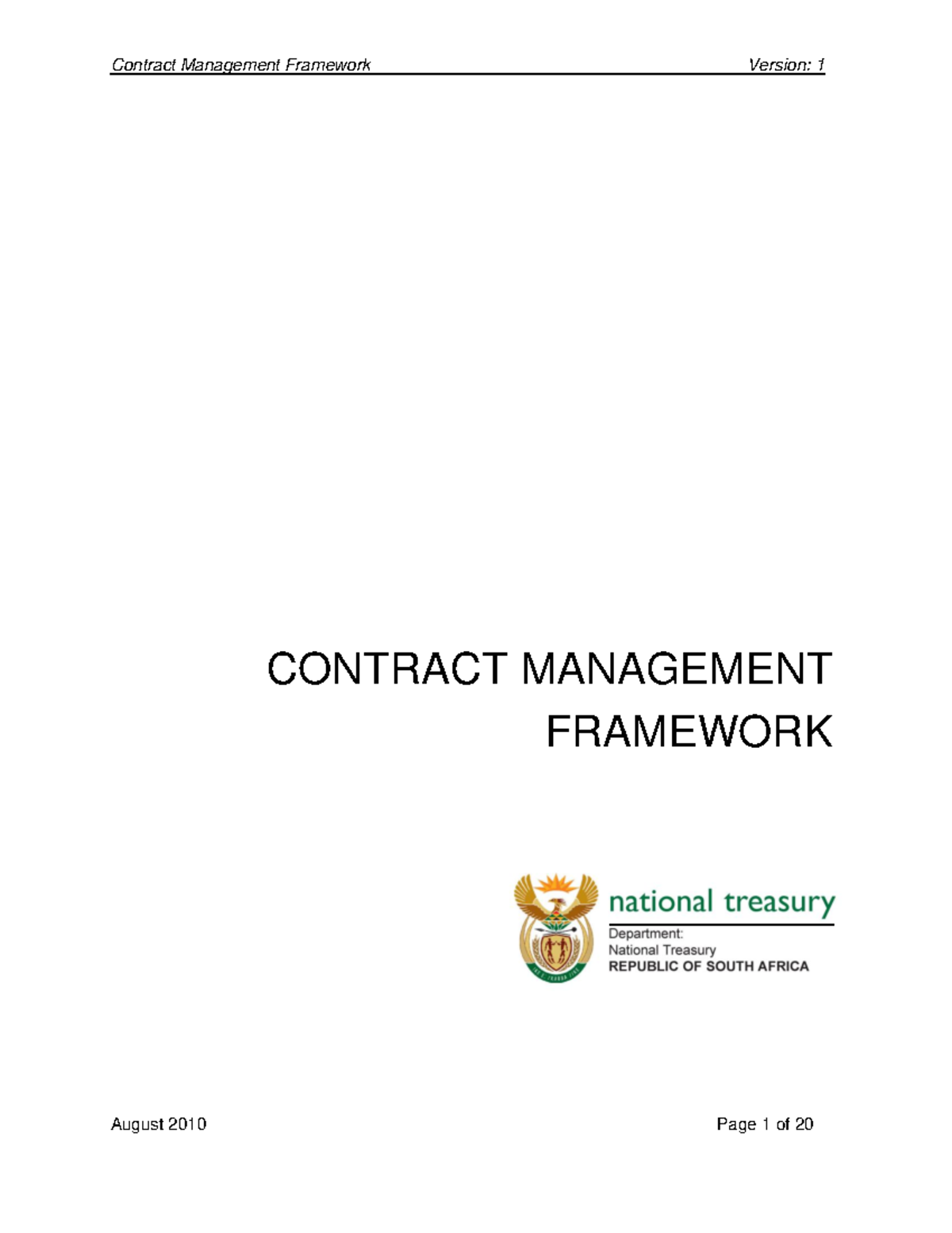 Contract Management Framework - Version 1 - Studocu