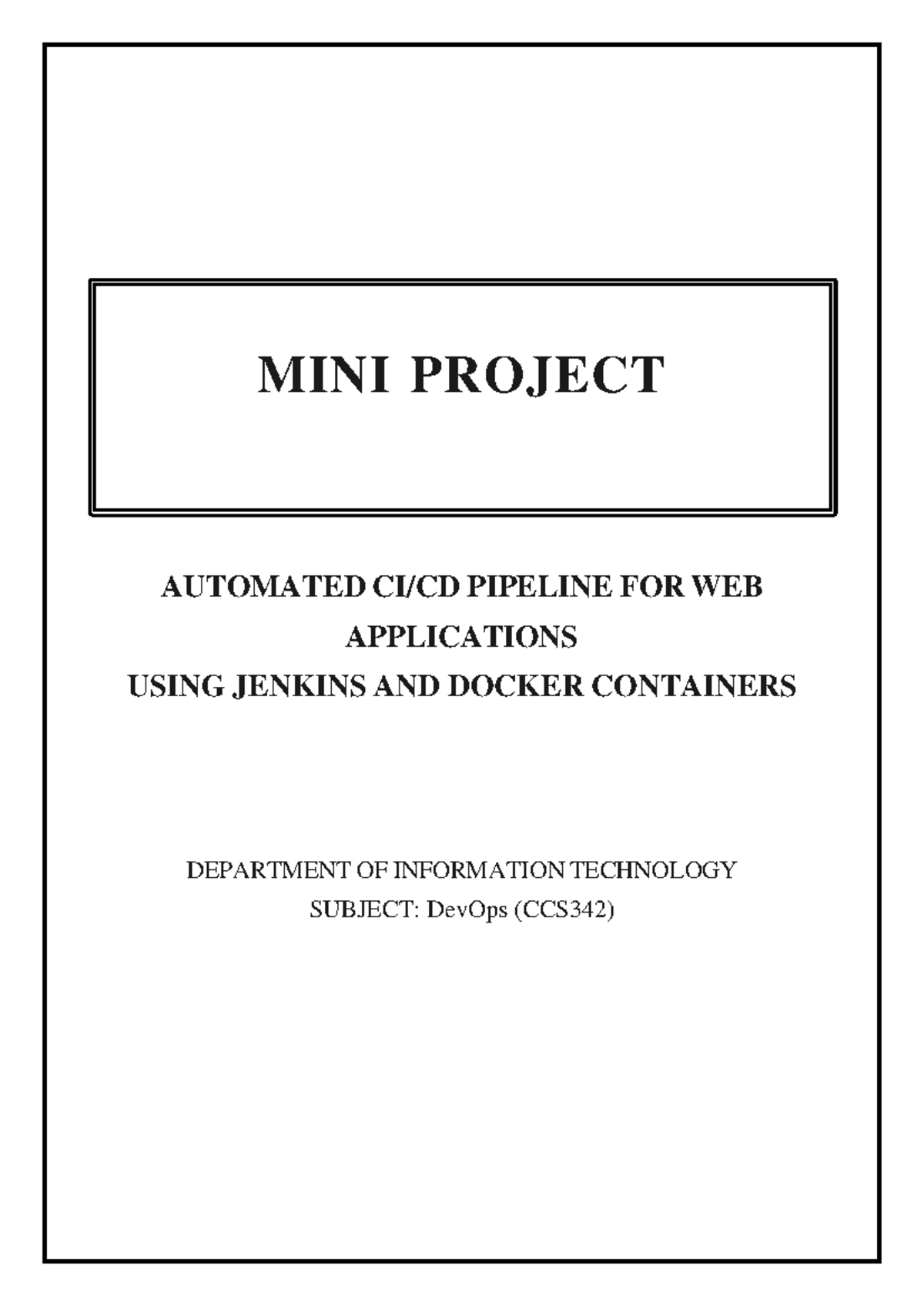 DevOps Mini Project: Automated Pipeline Using Jenkins & Docker (CCS342 ...
