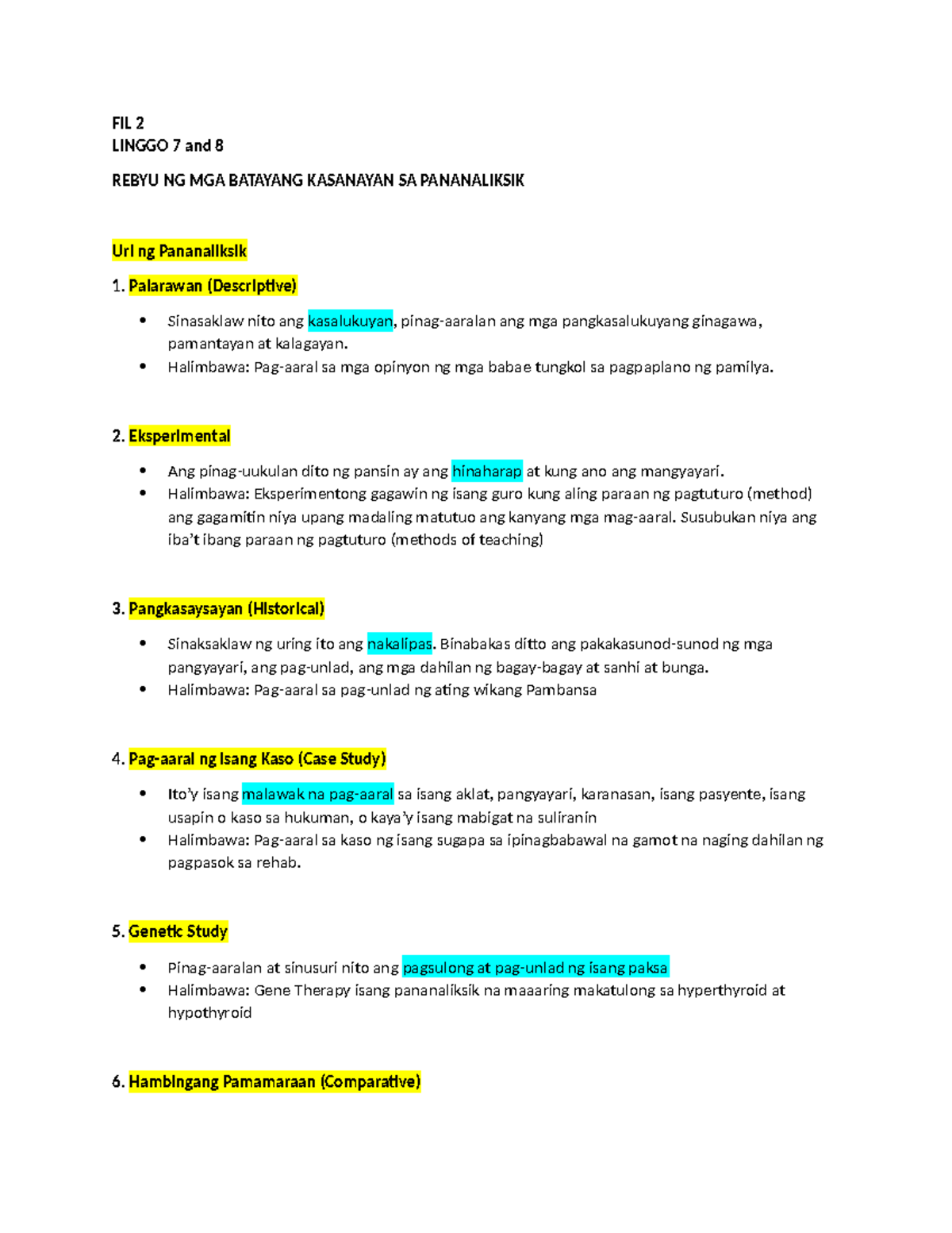 FIL 2 Midterm Reviewer - FIL 2 LINGGO 7 and 8 REBYU NG MGA BATAYANG ...