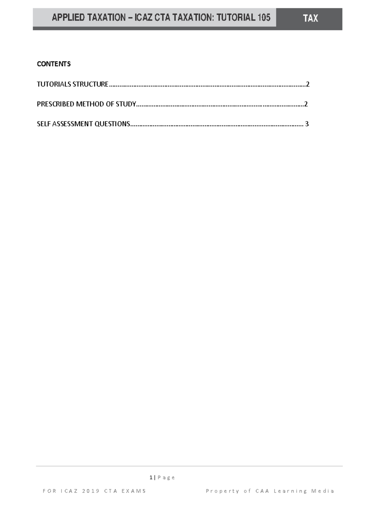 ICAZ CTA Taxation: Tutorial 105 Self-Assessment Questions and Solutions ...