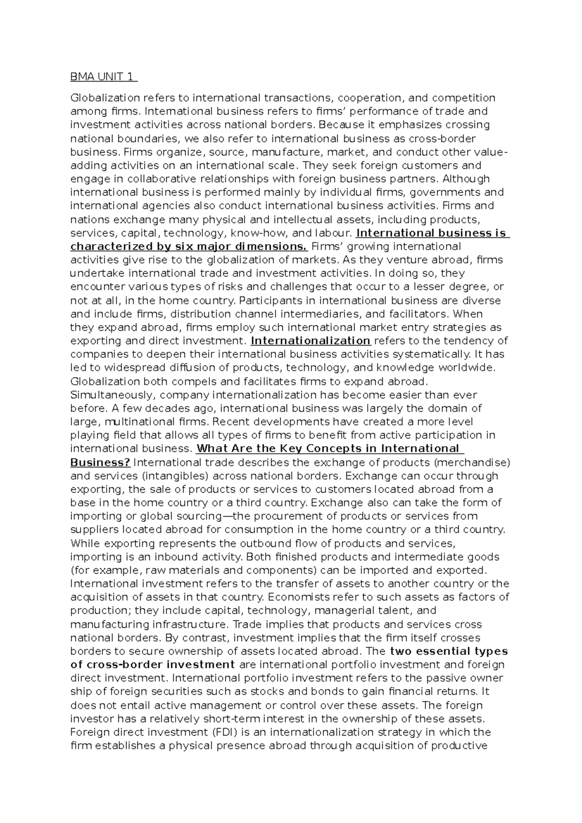 BMA 101: Chapter 1 - Understanding Globalization and International ...