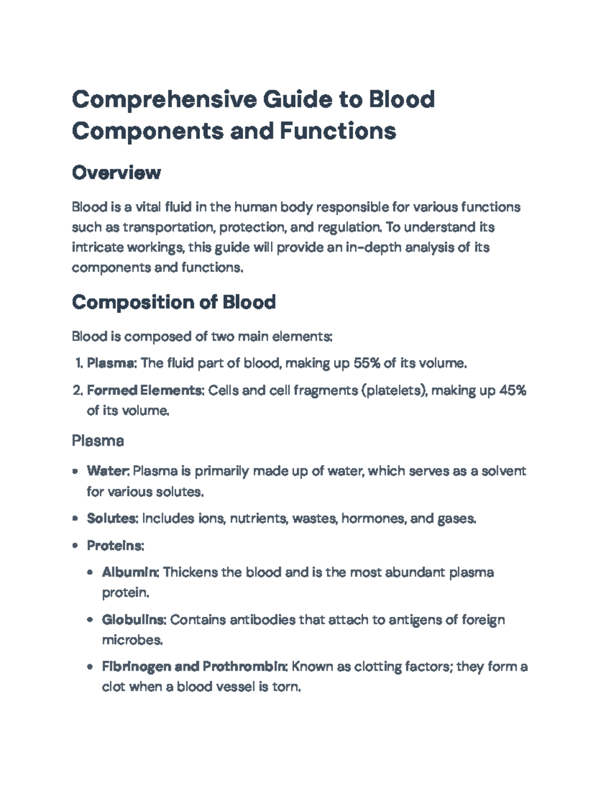 Comprehensive Guide to Blood: Components and Functions Overview ...