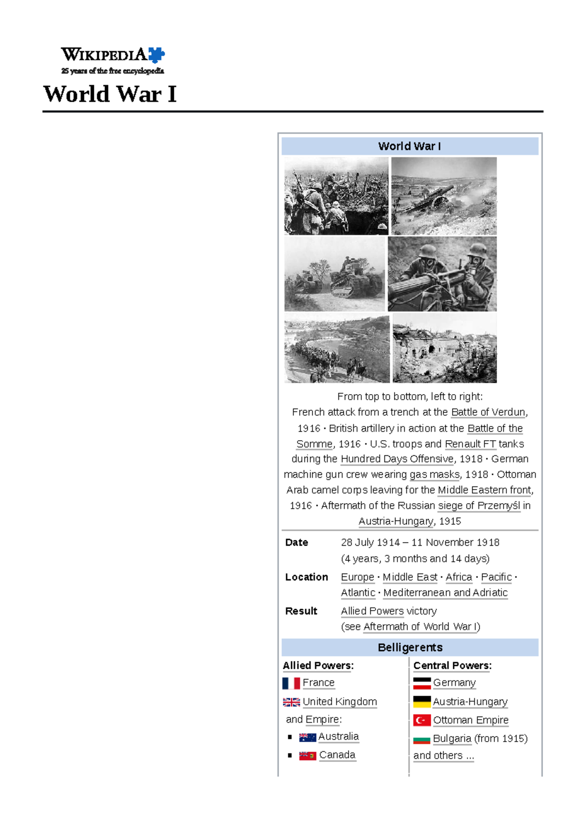 World War I Overview: Key Events and Impacts - Studocu